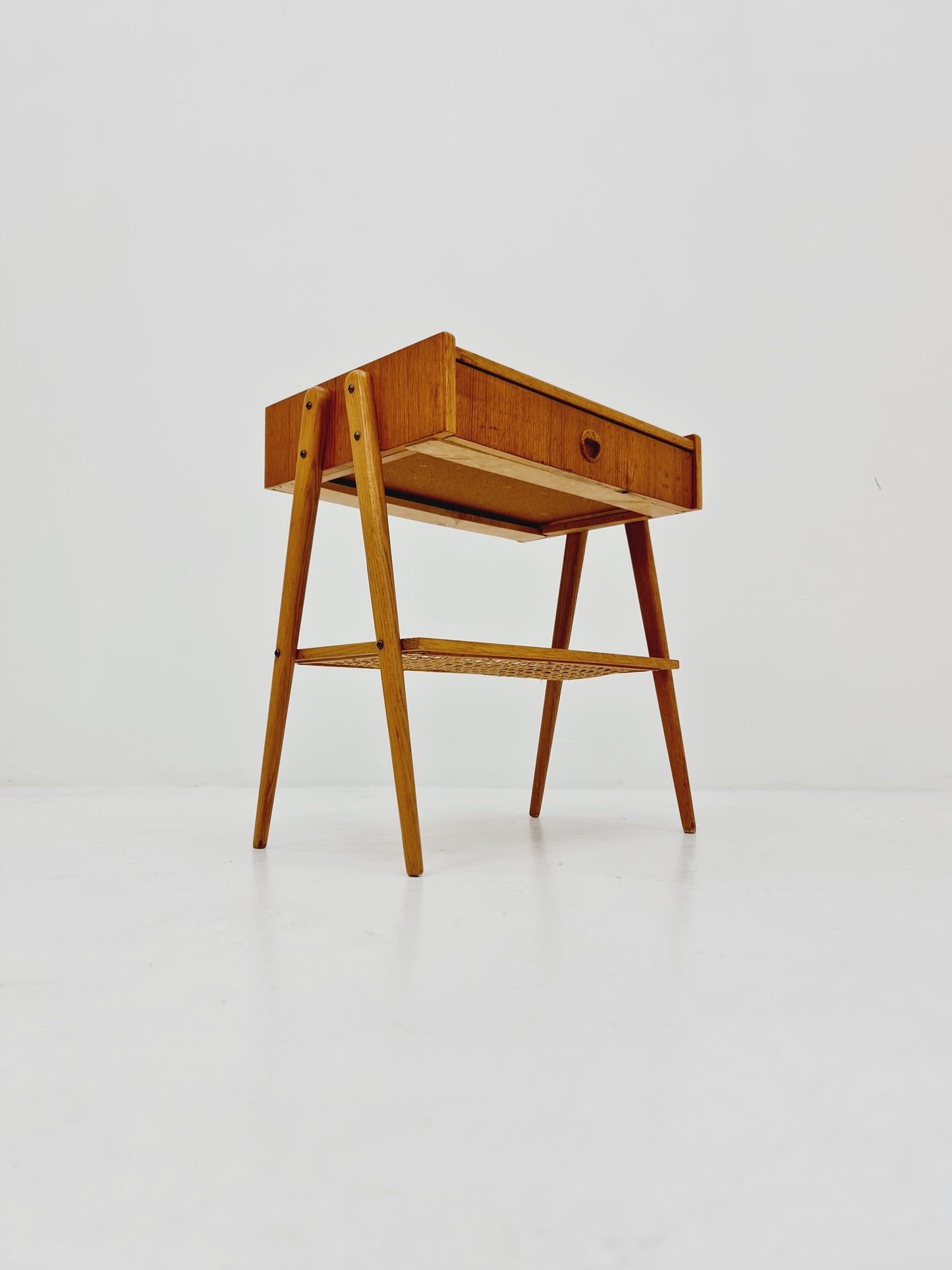 Danish Midcentury Side table/ Bedside table/ Night stand rattan and teak,