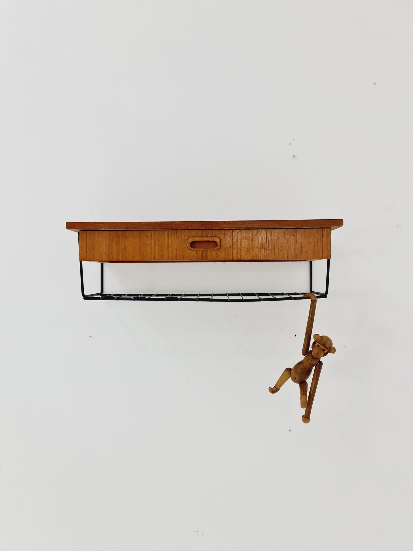 Scandinavian string teak floating/ hanging bedside table/ nightstand, 1960s