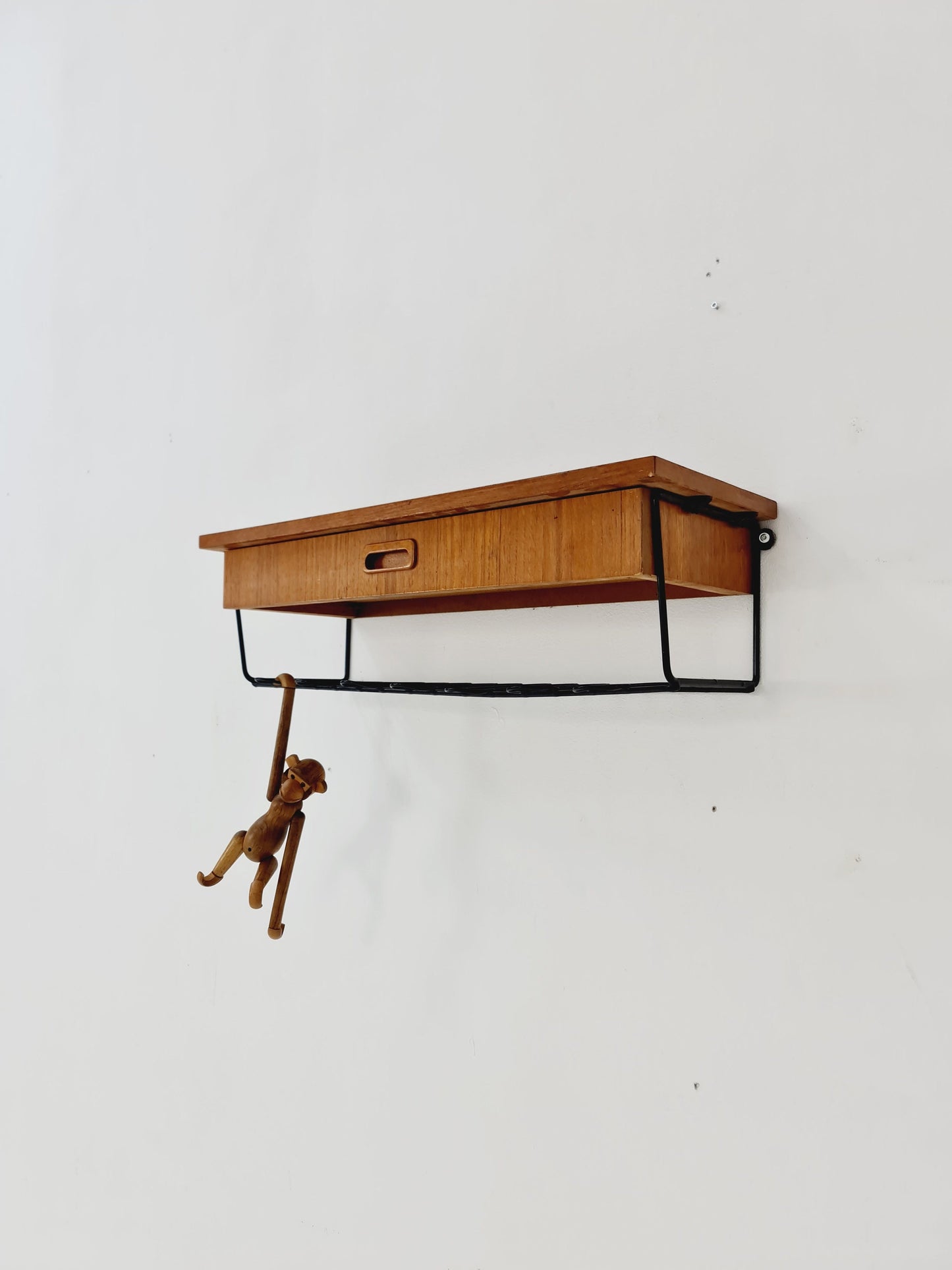 Scandinavian string teak floating/ hanging bedside table/ nightstand, 1960s
