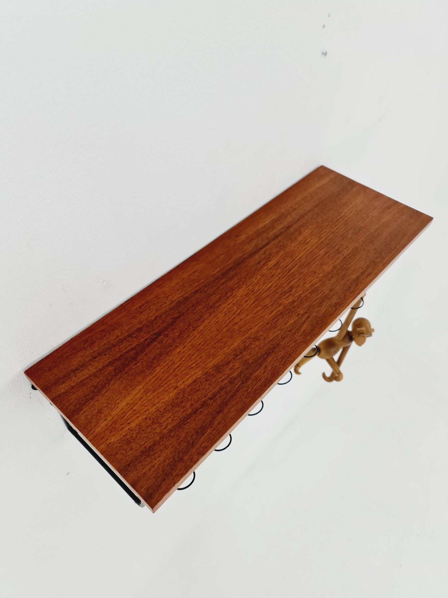Scandinavian string teak floating/ hanging bedside table/ nightstand, 1960s