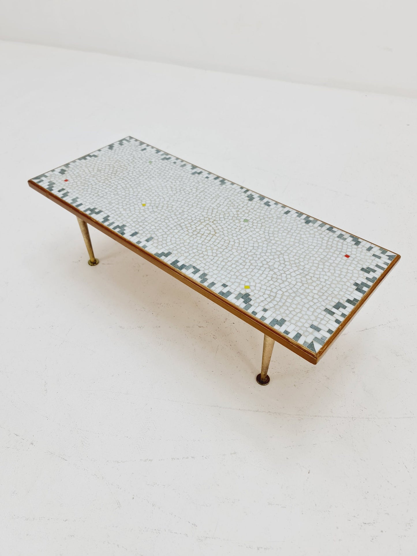 Unique mosaic & solid brass Sidetable by Berthold Muller, 1950s