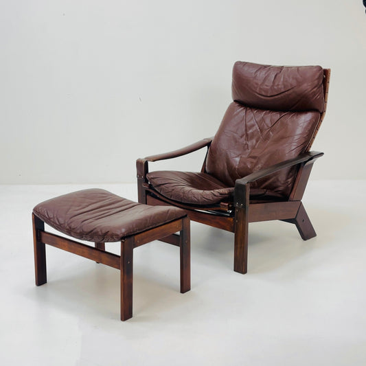 Mid-Century Inca Brown lounge chair and ottoman by Peter Opsvik for Westnofa, Norway 1960s