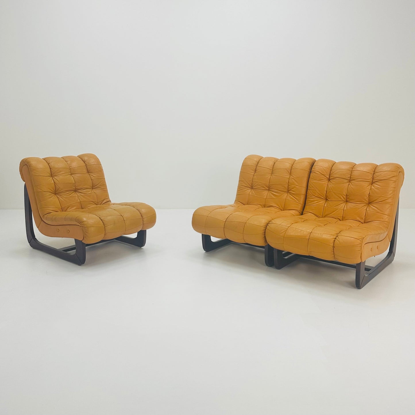 1 of 2 Mid century armchair made of solid wood and leather, Finland 1960s