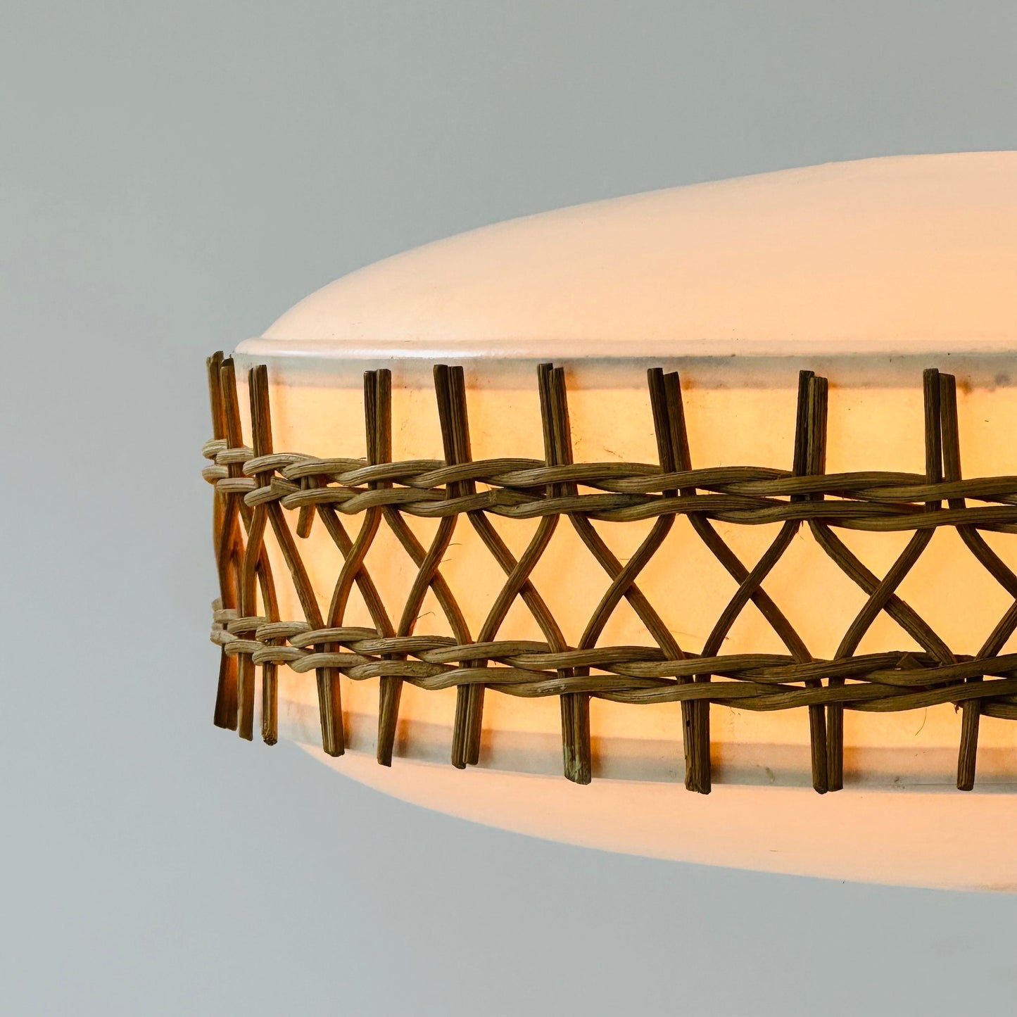 Mid century Round Plastic and Wicker pendant Lamp, Germany, 1960s