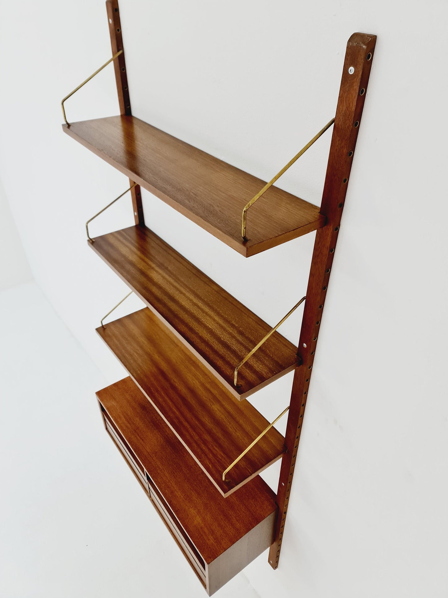 Midcentury Danish walnut Wall-Mounted Shelving Unit, by Royal for Poul Cadovius, 1960s