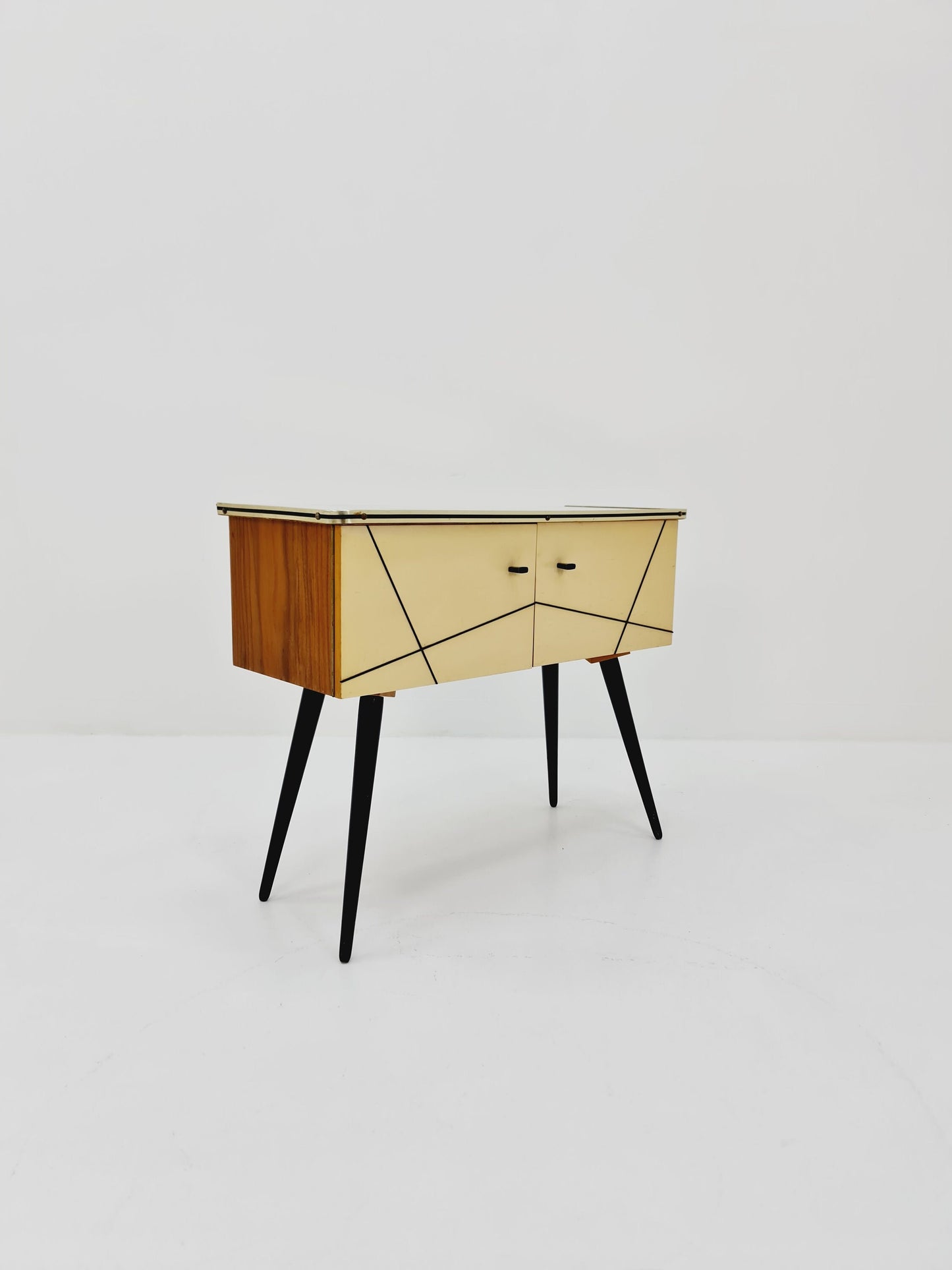 Rare German mid-century small sideboard With Mirror Top /side table, 1950s