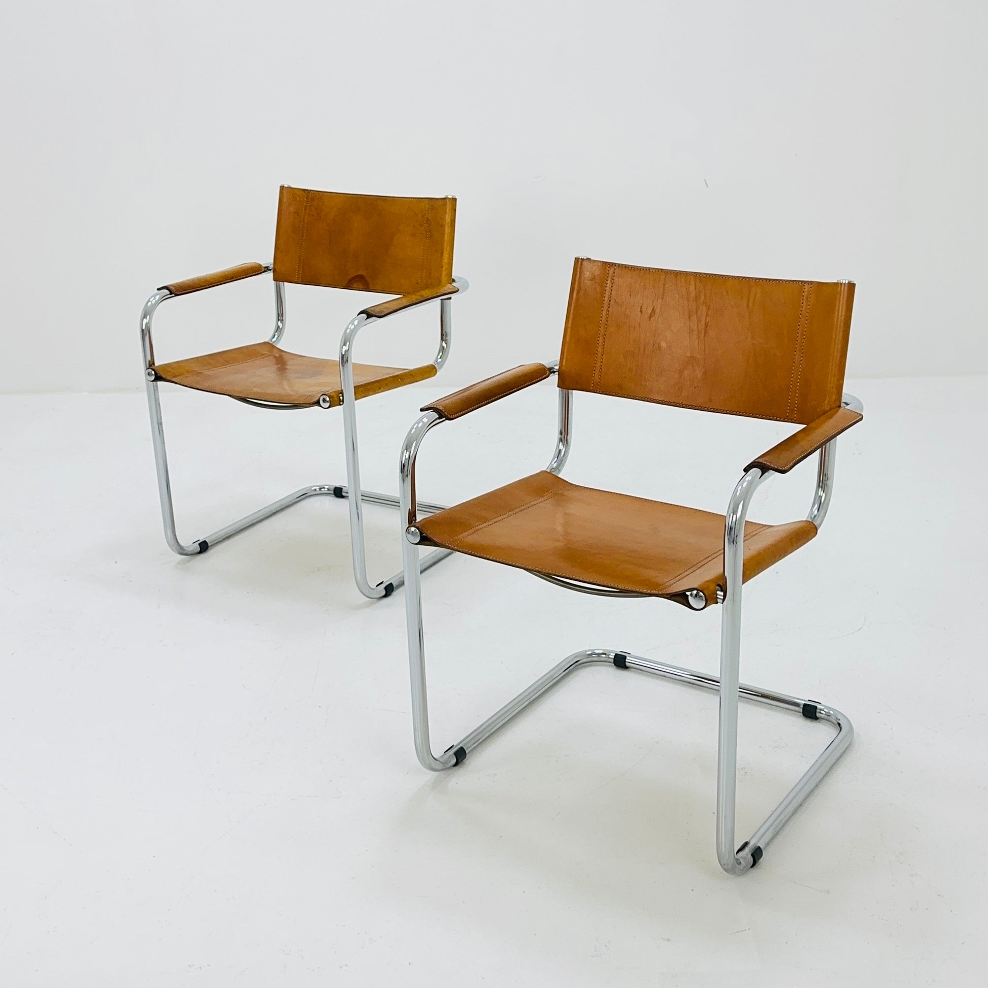 1/2 mid century Bauhaus cognac armchair by Mart stam & Marcel Brauer for Fasem Italy 1980s