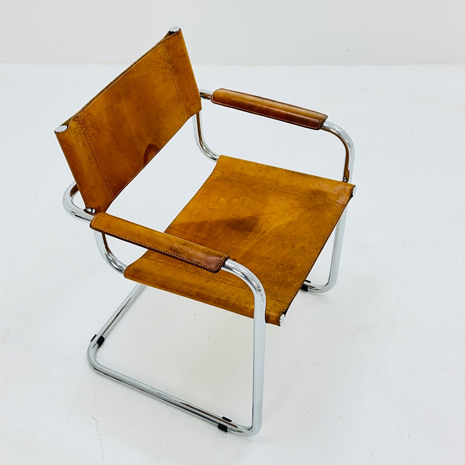 1/2 mid century Bauhaus cognac armchair by Mart stam & Marcel Brauer for Fasem Italy 1980s