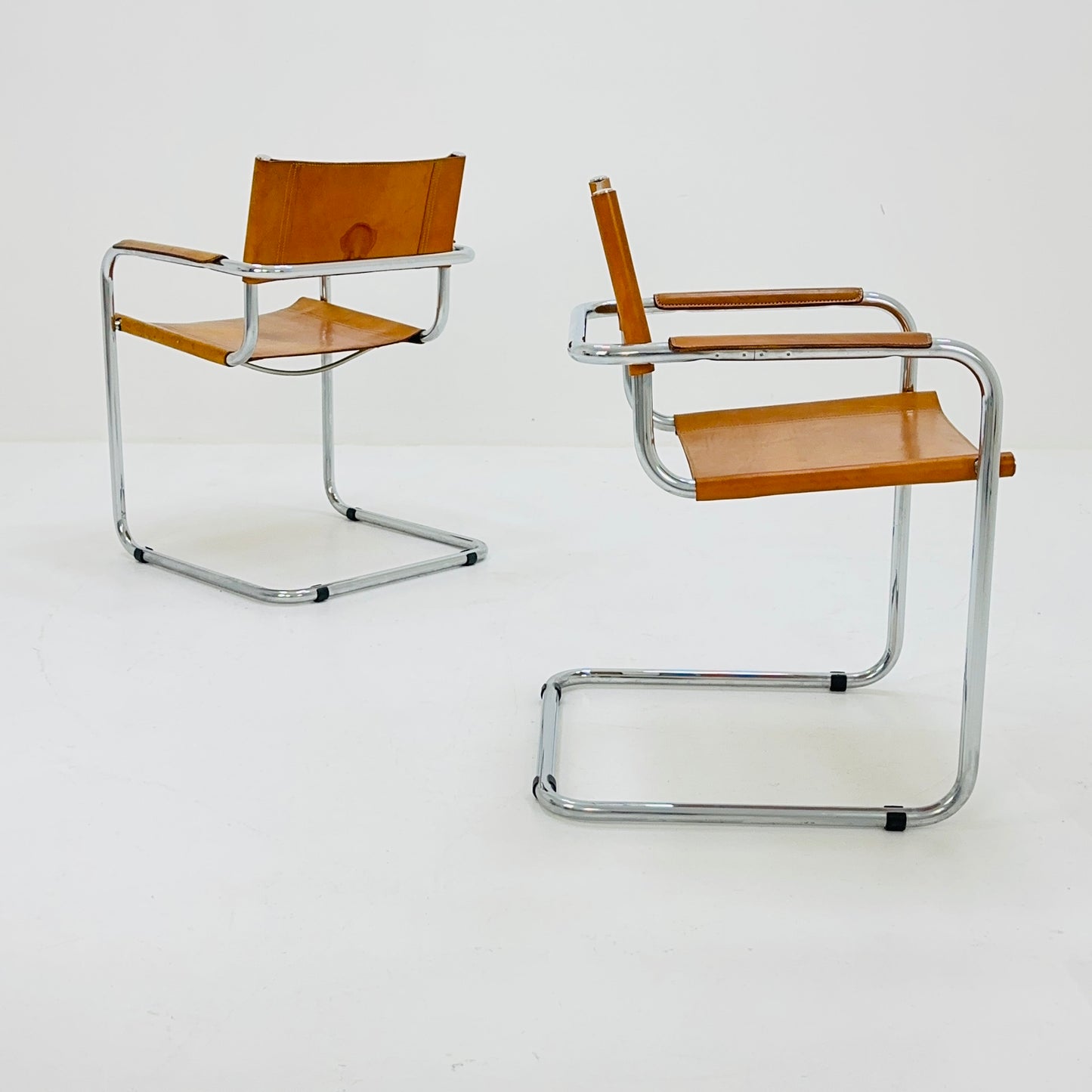 1/2 mid century Bauhaus cognac armchair by Mart stam & Marcel Brauer for Fasem Italy 1980s