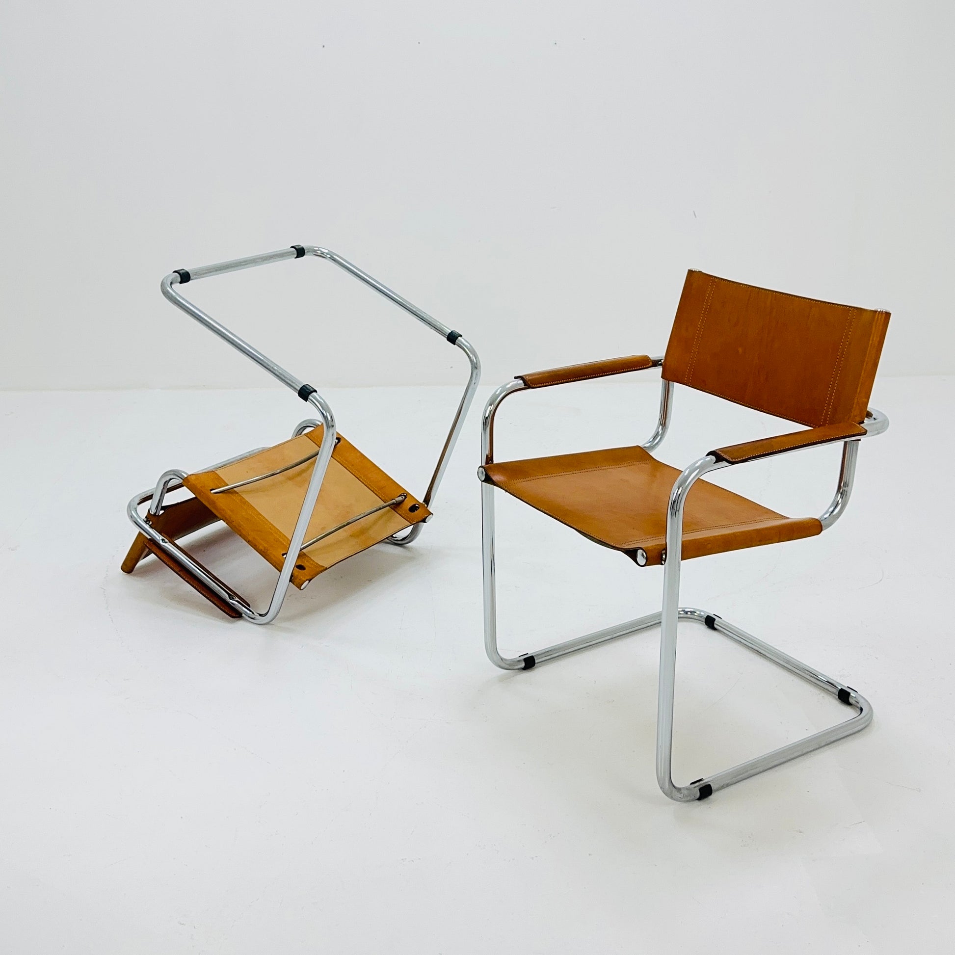 1/2 mid century Bauhaus cognac armchair by Mart stam & Marcel Brauer for Fasem Italy 1980s