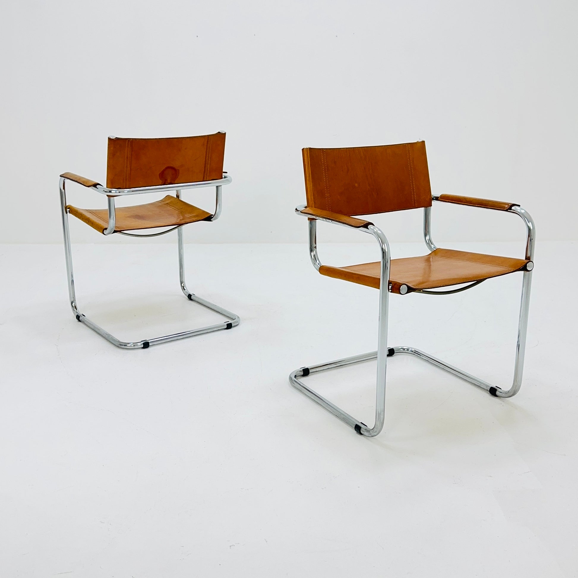 1/2 mid century Bauhaus cognac armchair by Mart stam & Marcel Brauer for Fasem Italy 1980s