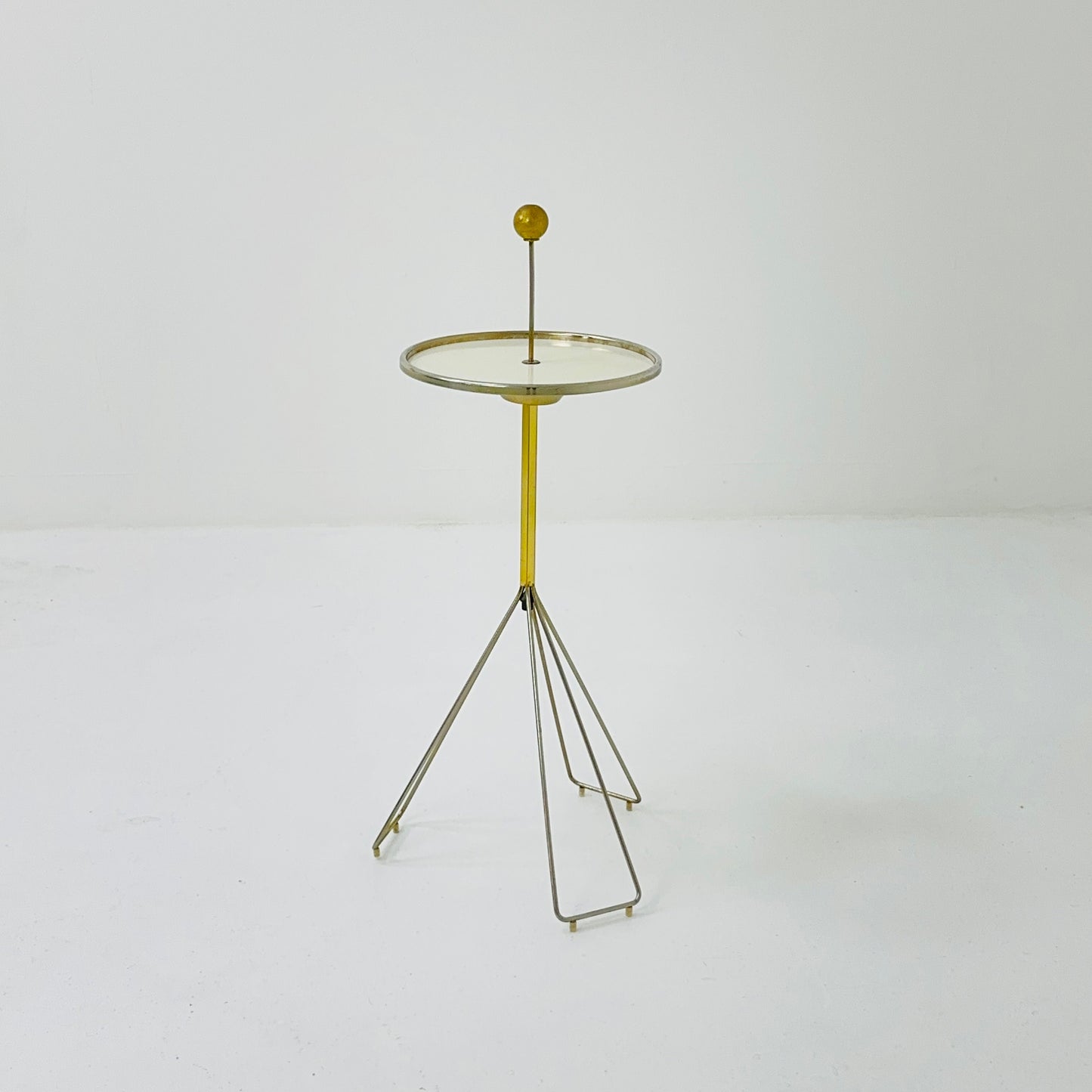 Mid century Side table with brass stand and beige plate - 1950s