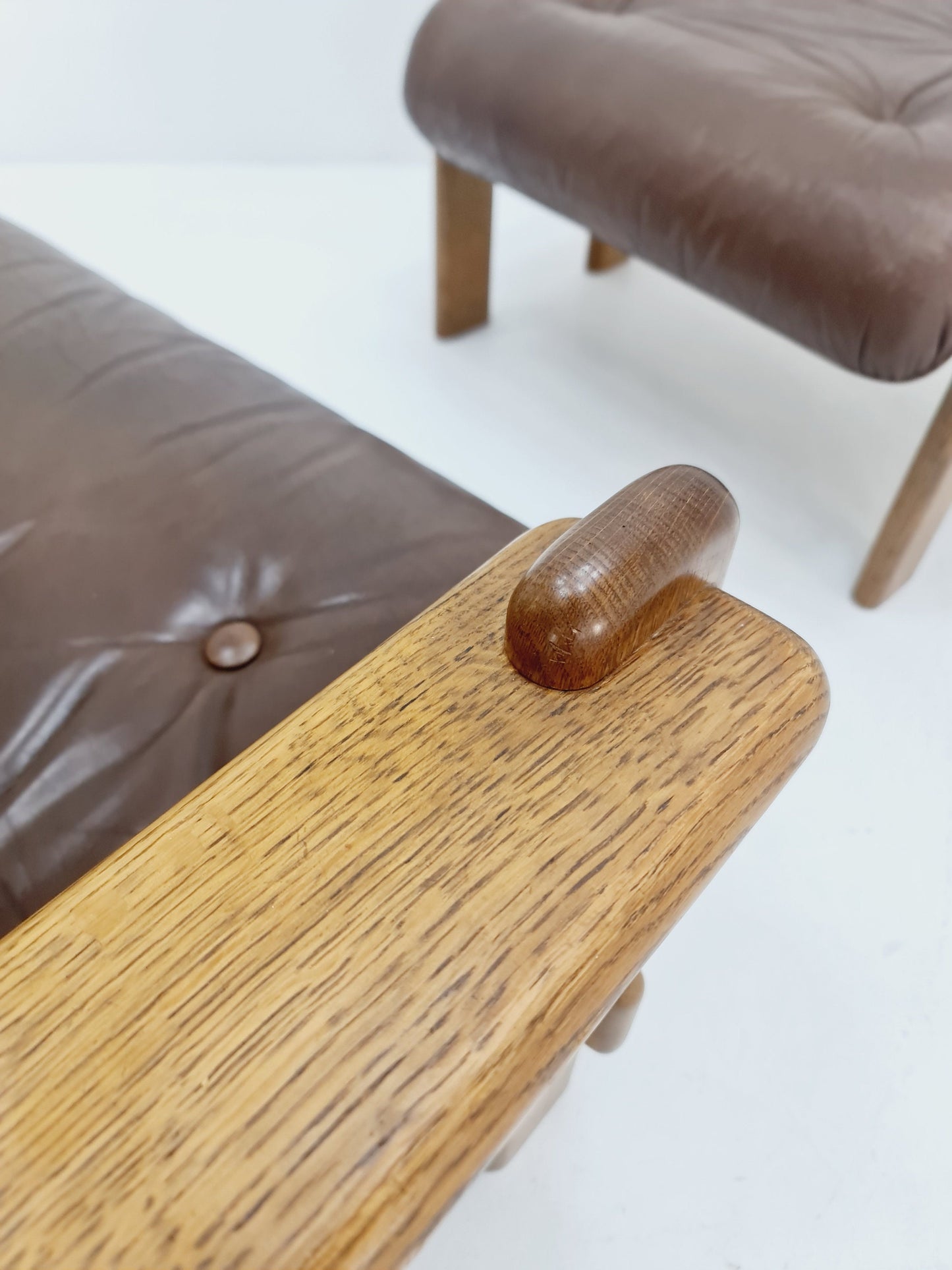 Mid Century Scandinavian Solid Oak & Leather lounge chair/ Easy chair with Ottoman, 1960s