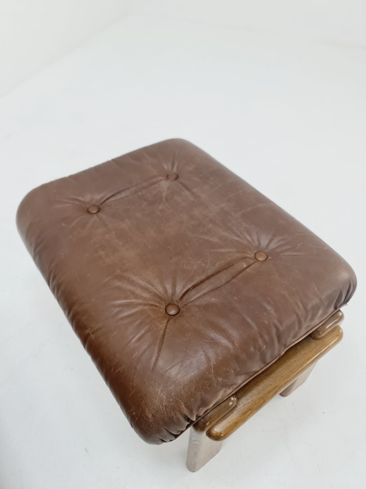 Mid Century Scandinavian Solid Oak & Leather lounge chair/ Easy chair with Ottoman, 1960s
