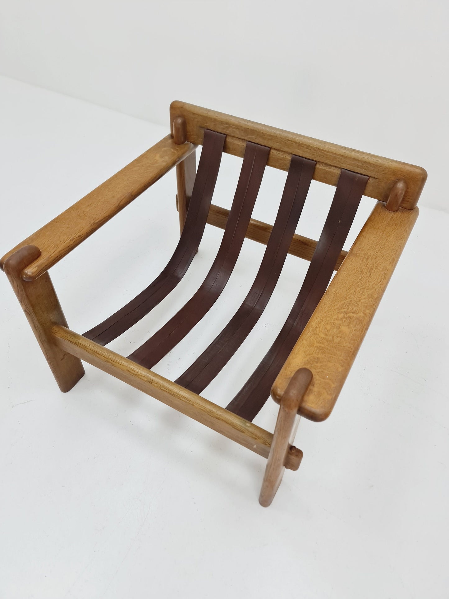 Mid Century Scandinavian Solid Oak & Leather lounge chairs/ Easy chairs Set of 2 with Ottoman, 1960s