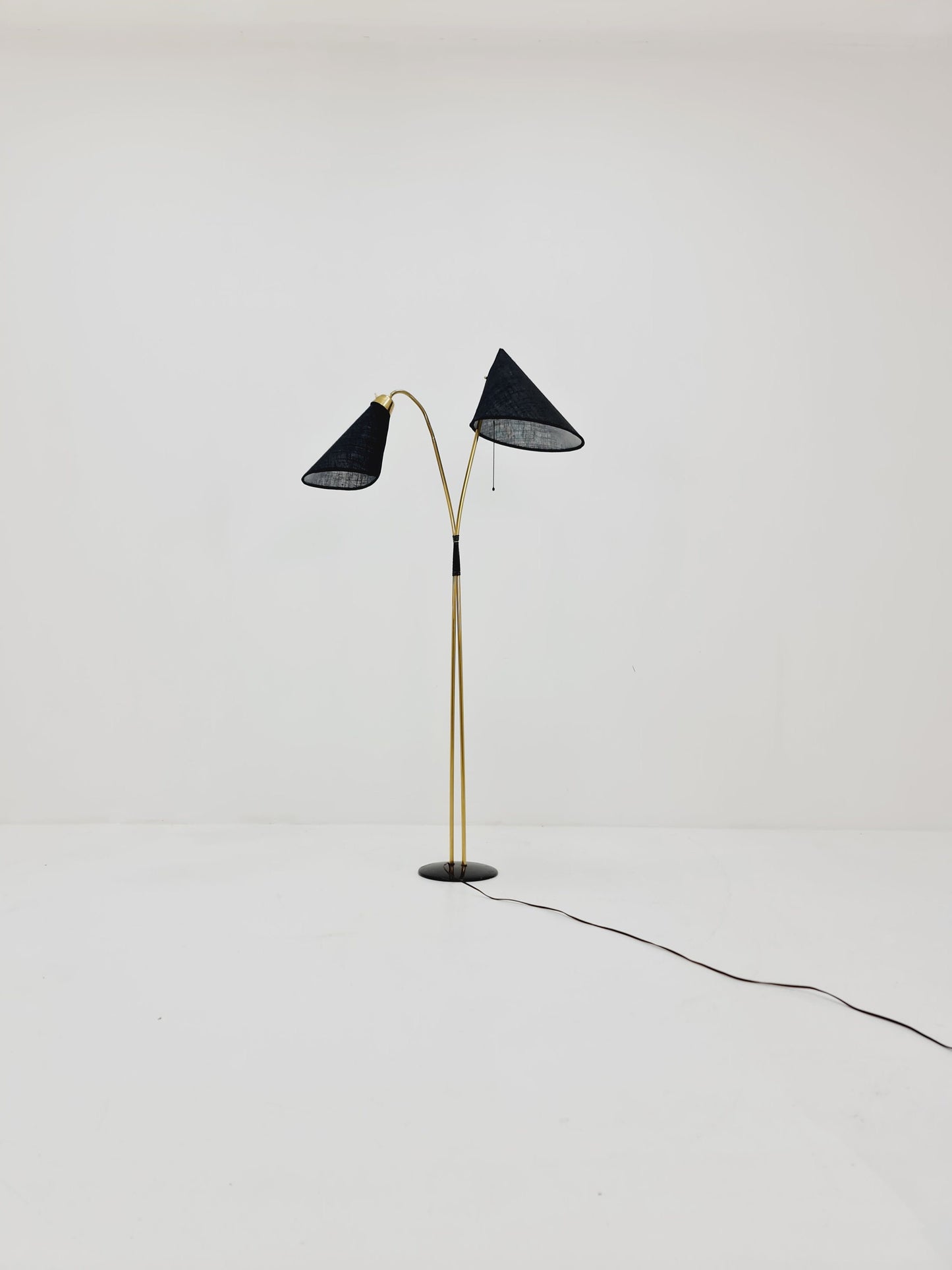 German Modern three flex arms brass floor lamp, tütenlampe, 1950s