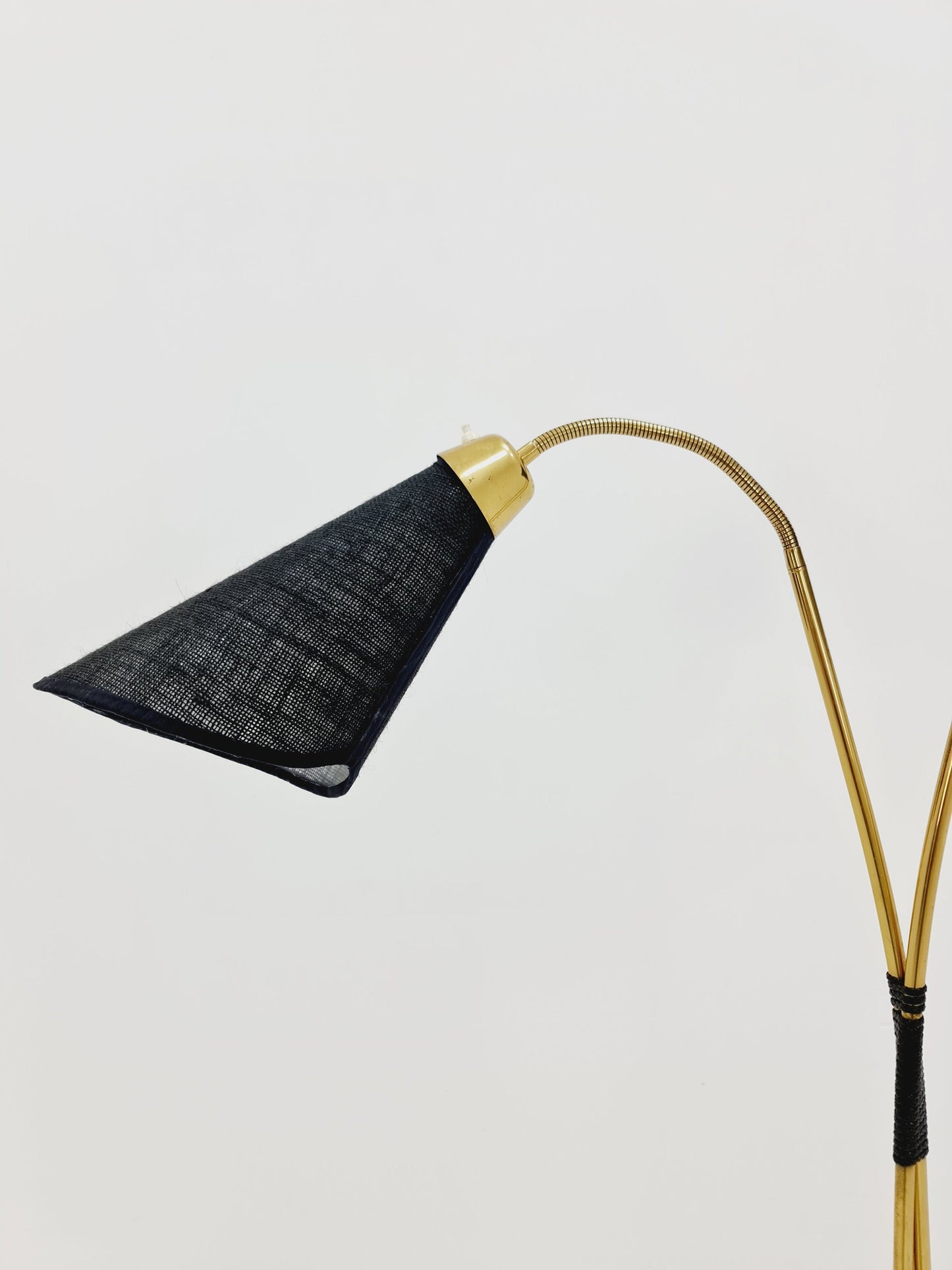 German Modern three flex arms brass floor lamp, tütenlampe, 1950s