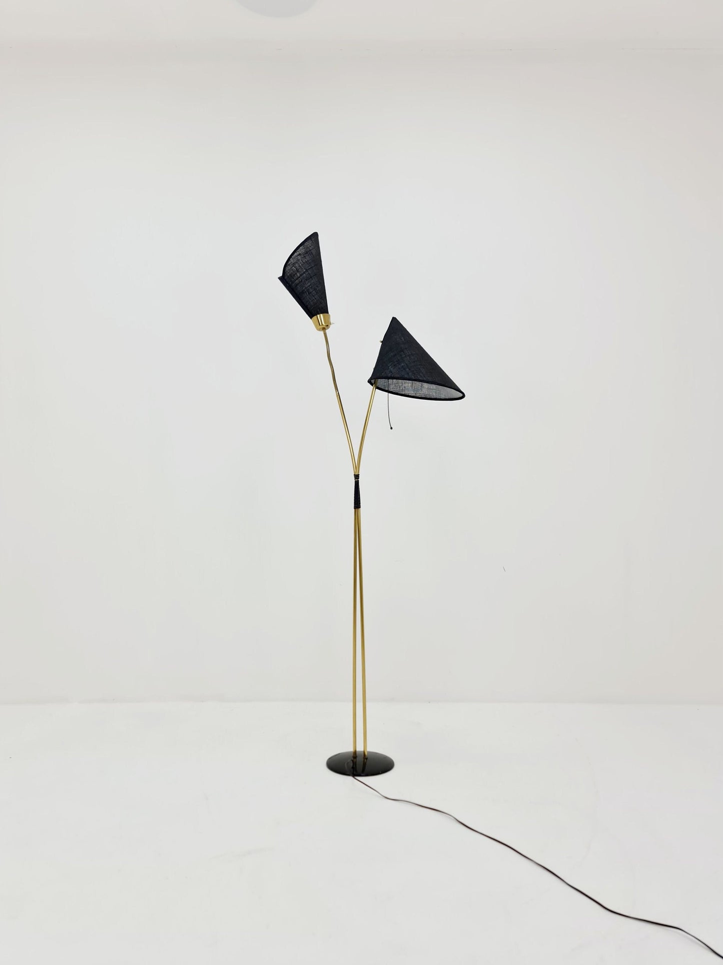 German Modern three flex arms brass floor lamp, tütenlampe, 1950s