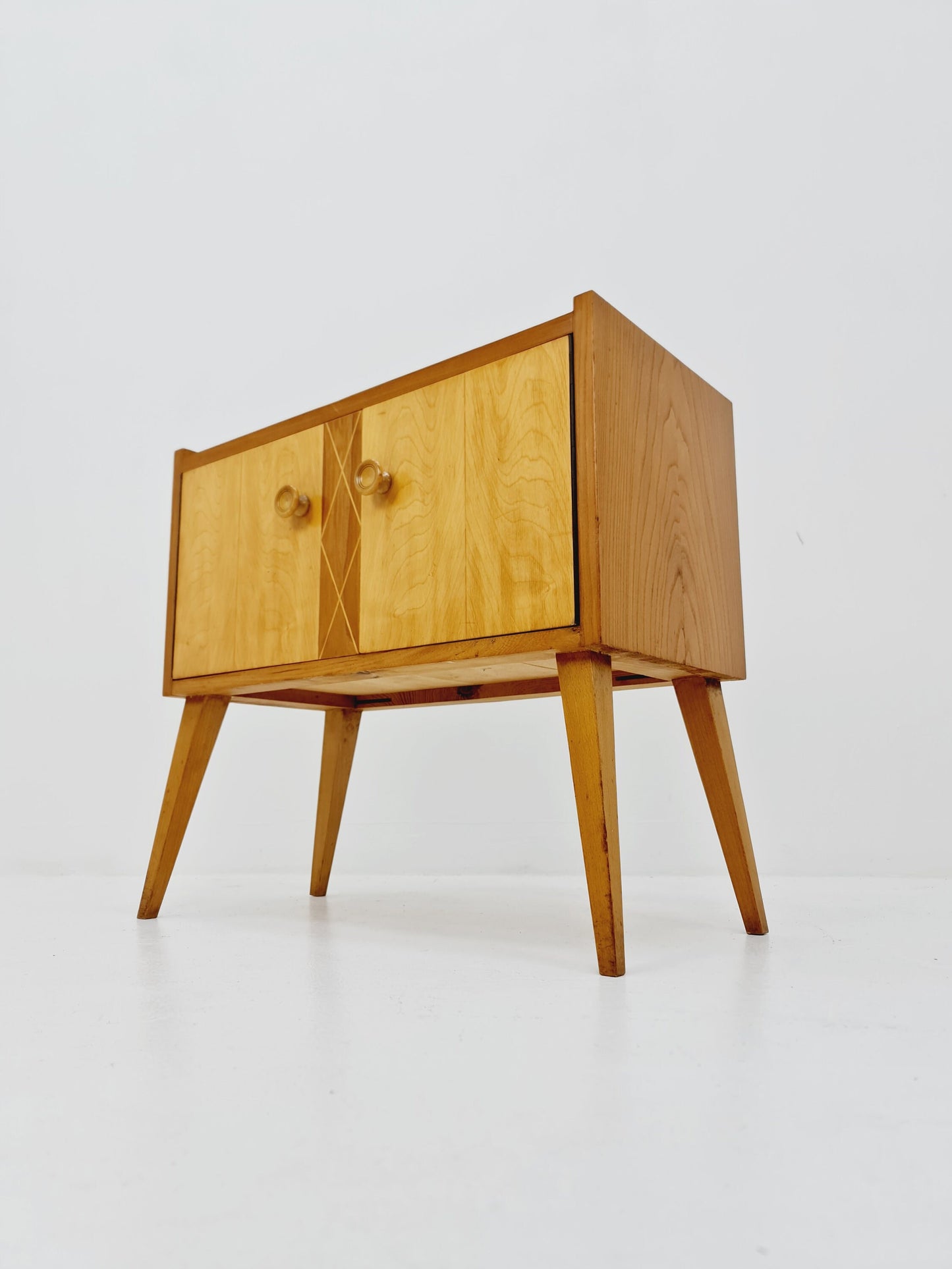 German mid-century beech & walnut small sideboard /side table, 1950s