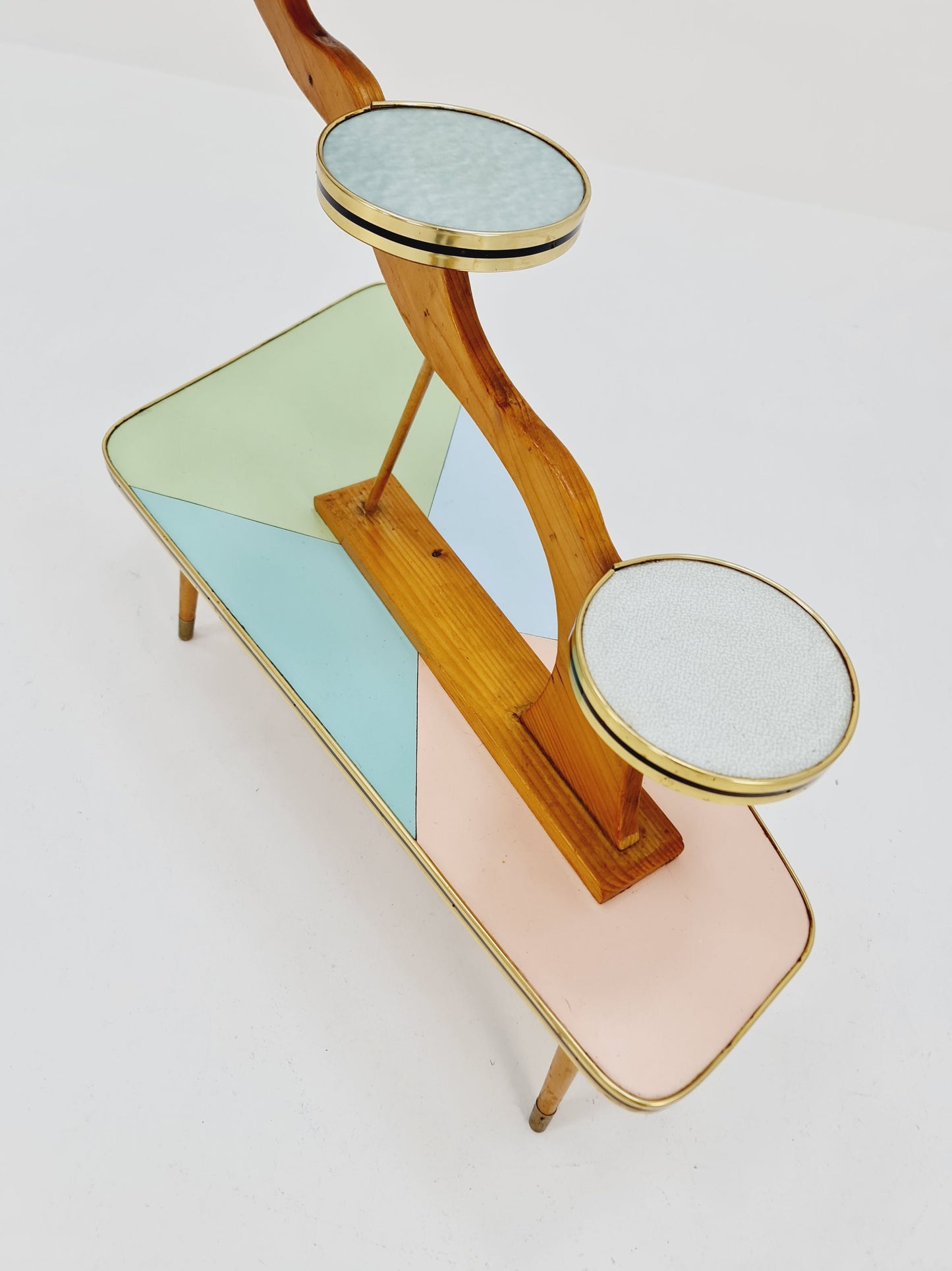 Big 1950s German Plant Stand, Colorful Vintage Mid-Century Minimalist Indoor Plant Stand Side Table Retro flower table