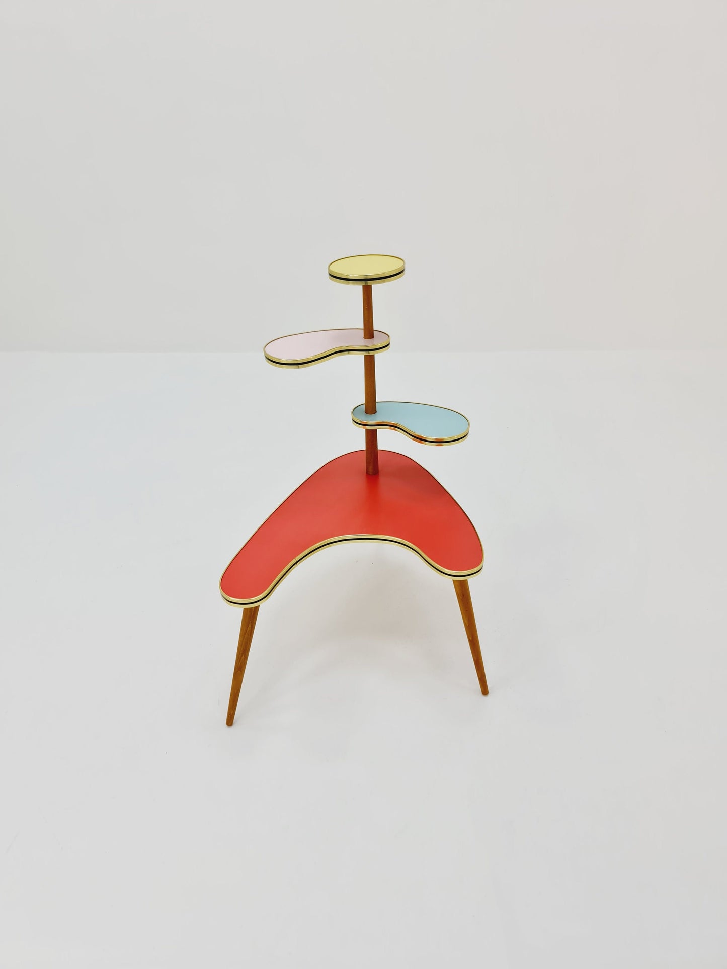 1950s German Plant Stand, Colorful Vintage Mid-Century Minimalist Indoor Plant Stand Side Table Retro flower table