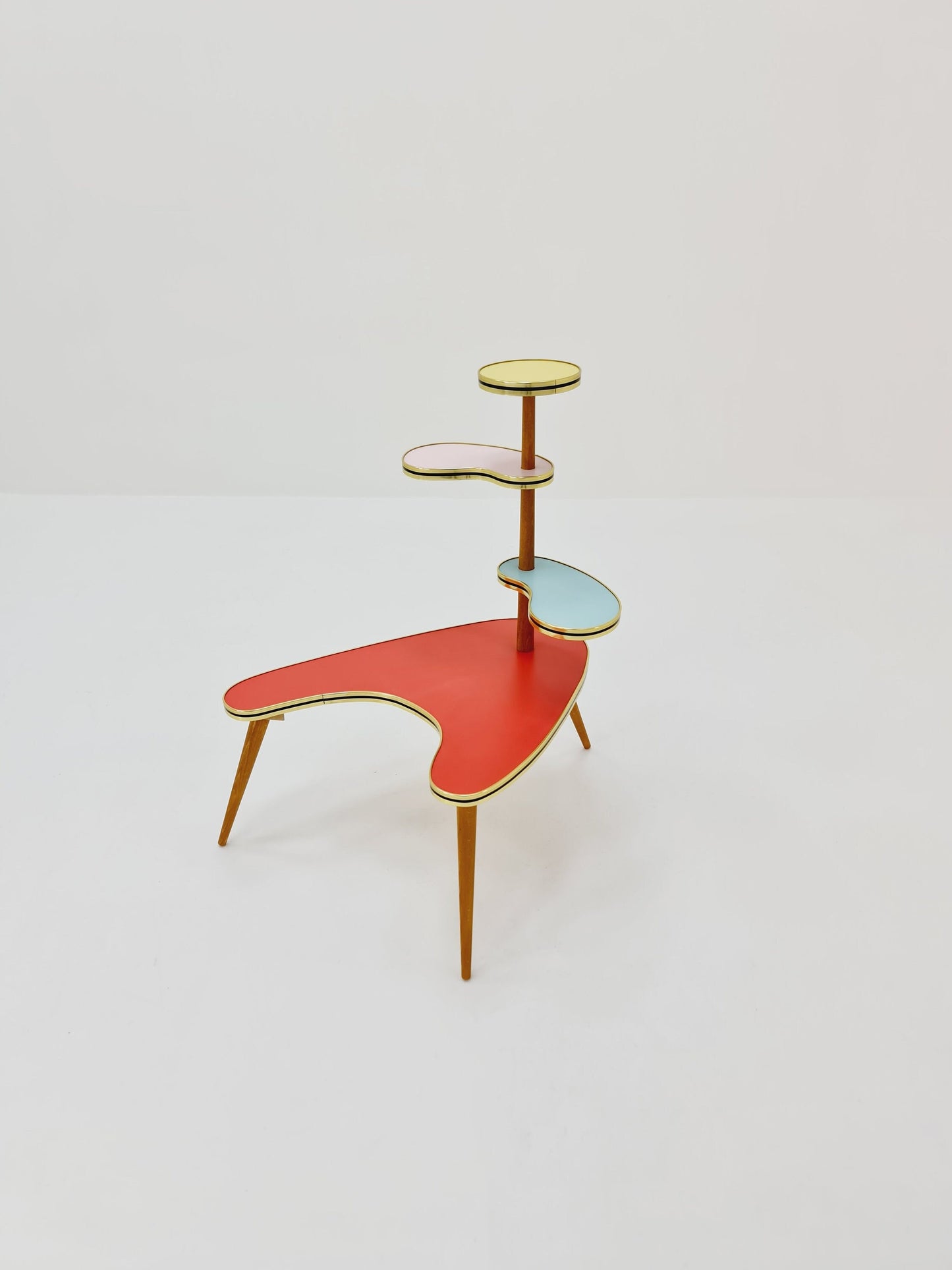 1950s German Plant Stand, Colorful Vintage Mid-Century Minimalist Indoor Plant Stand Side Table Retro flower table