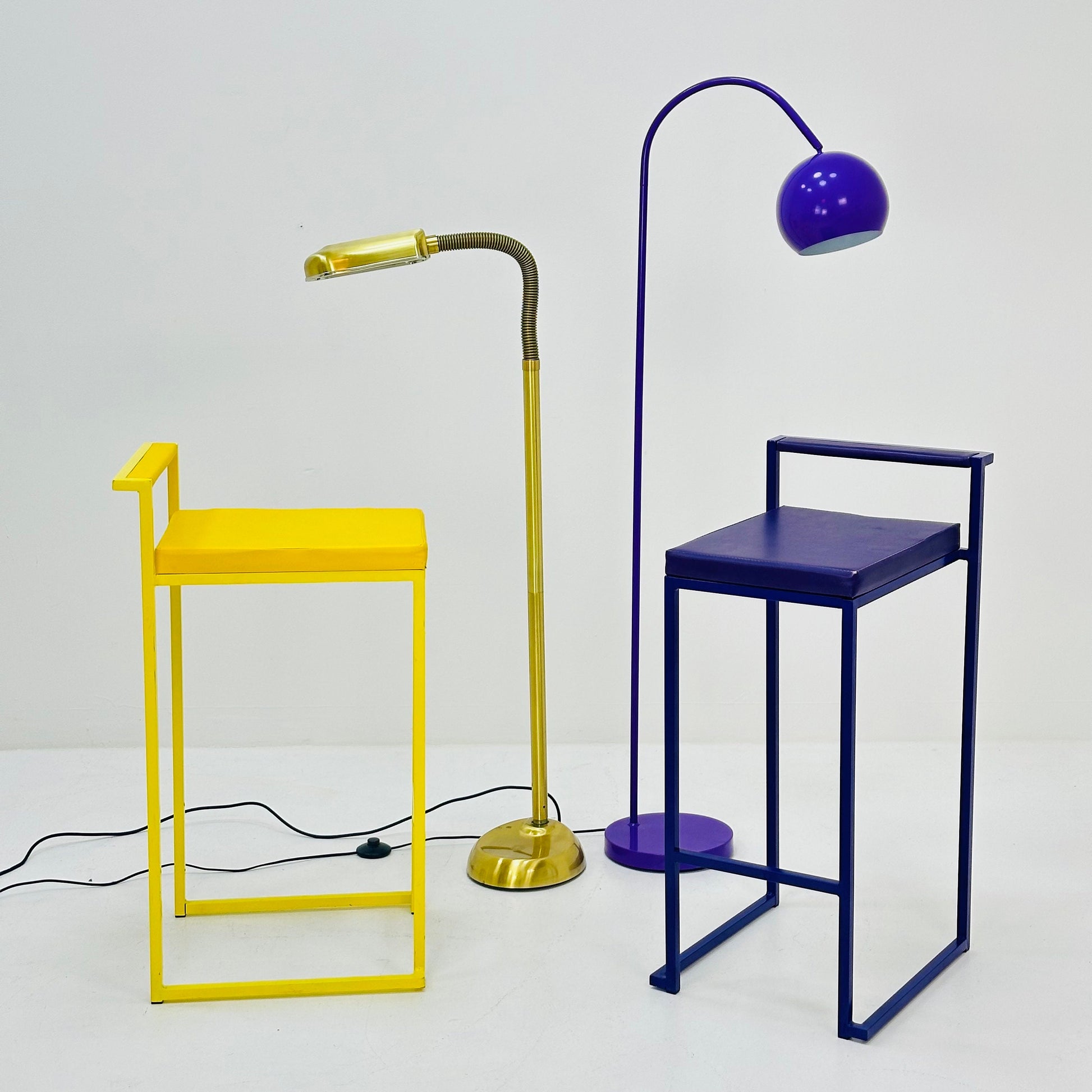 set of 2 Space age bar stools in purple and yellow 1970s