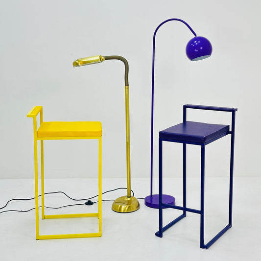 set of 2 Space age bar stools in purple and yellow 1970s