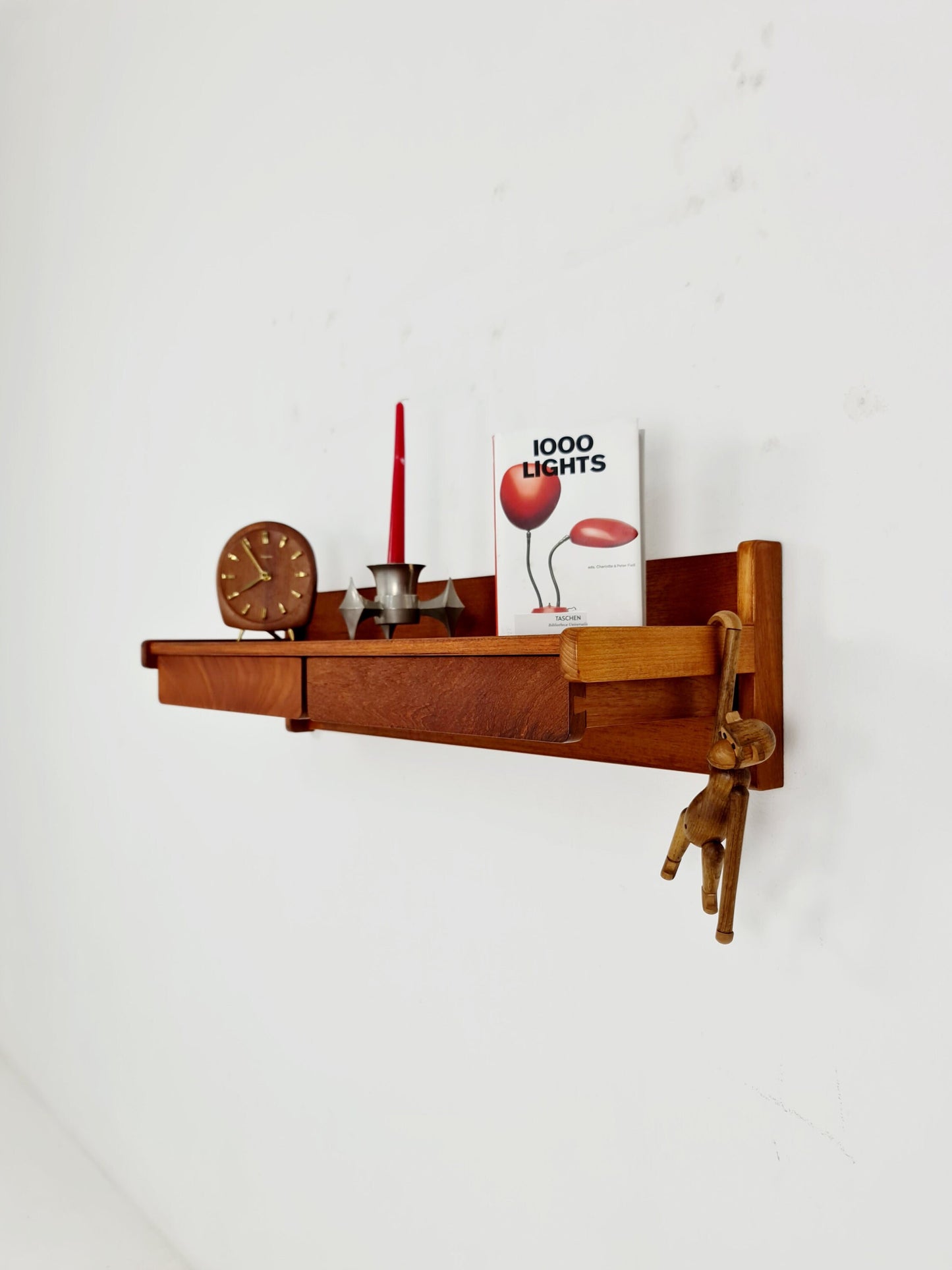 Long Danish solid Teak hanging shelfwith 2 drawers By Aksel kjersgaard , 1960s