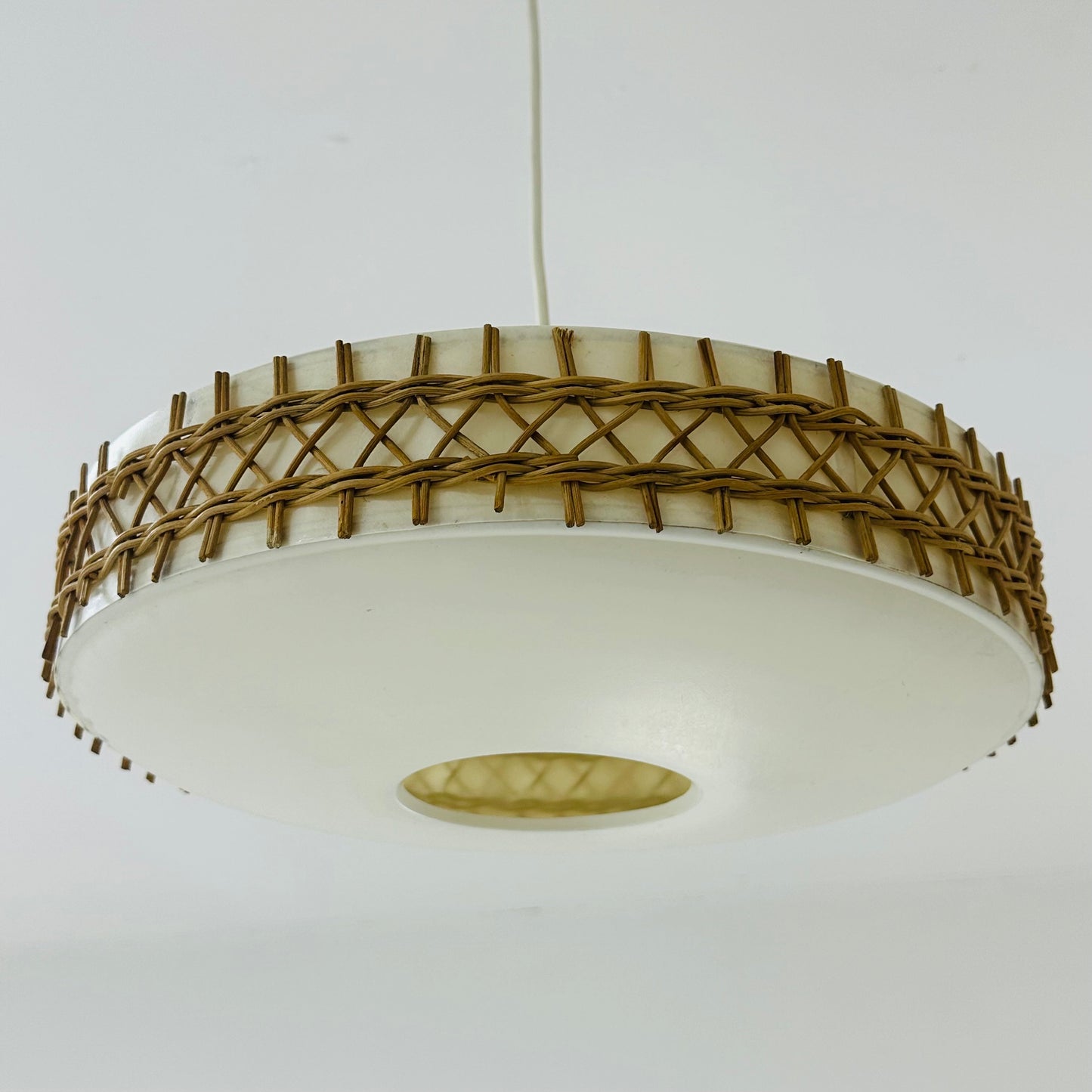 Mid century Round Plastic and Wicker pendant Lamp, Germany, 1960s