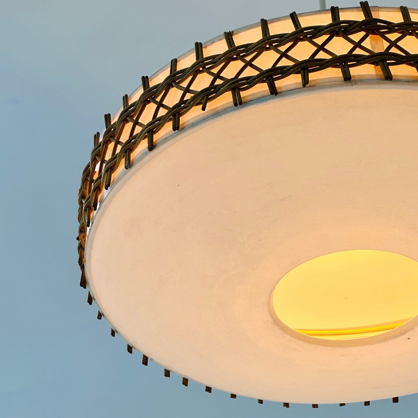 Mid century Round Plastic and Wicker pendant Lamp, Germany, 1960s