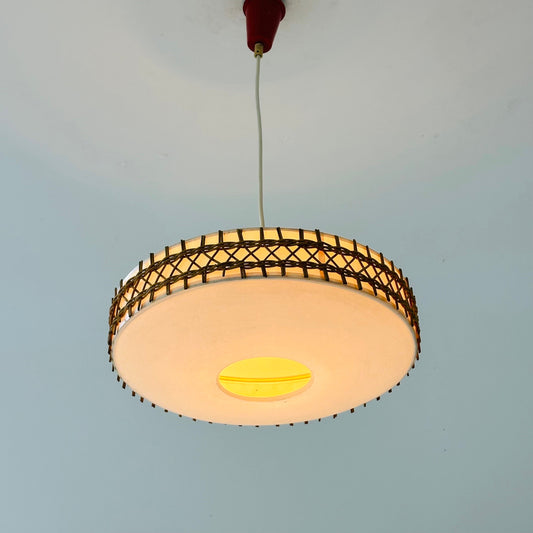 Mid century Round Plastic and Wicker pendant Lamp, Germany, 1960s