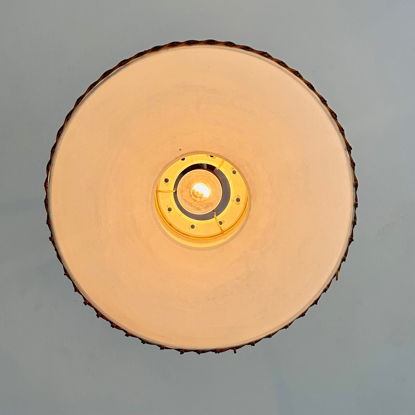 Mid century Round Plastic and Wicker pendant Lamp, Germany, 1960s