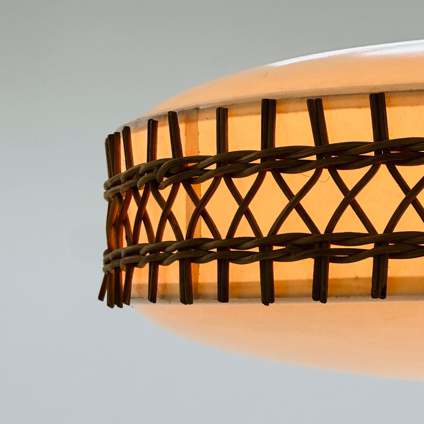 Mid century Round Plastic and Wicker pendant Lamp, Germany, 1960s