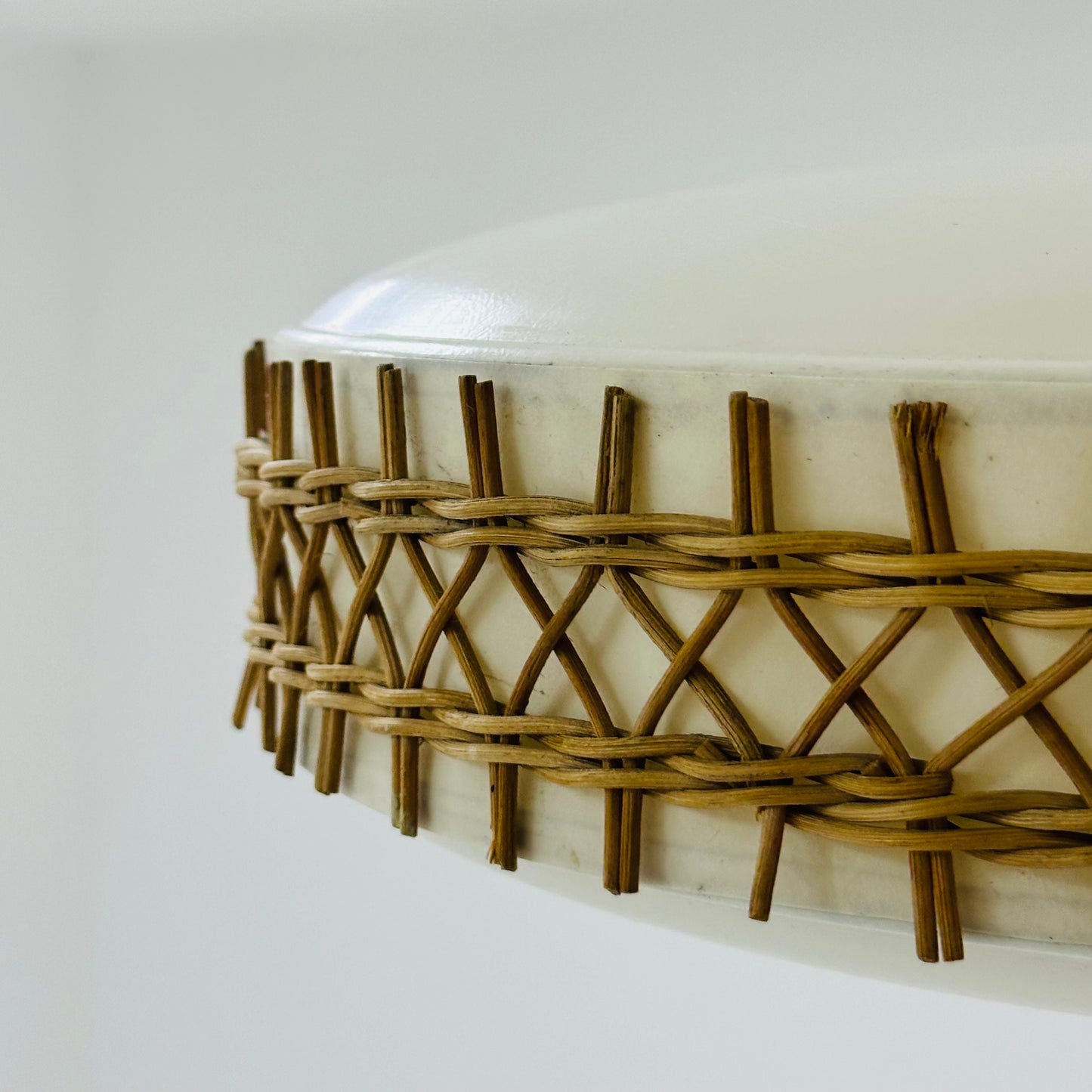 Mid century Round Plastic and Wicker pendant Lamp, Germany, 1960s