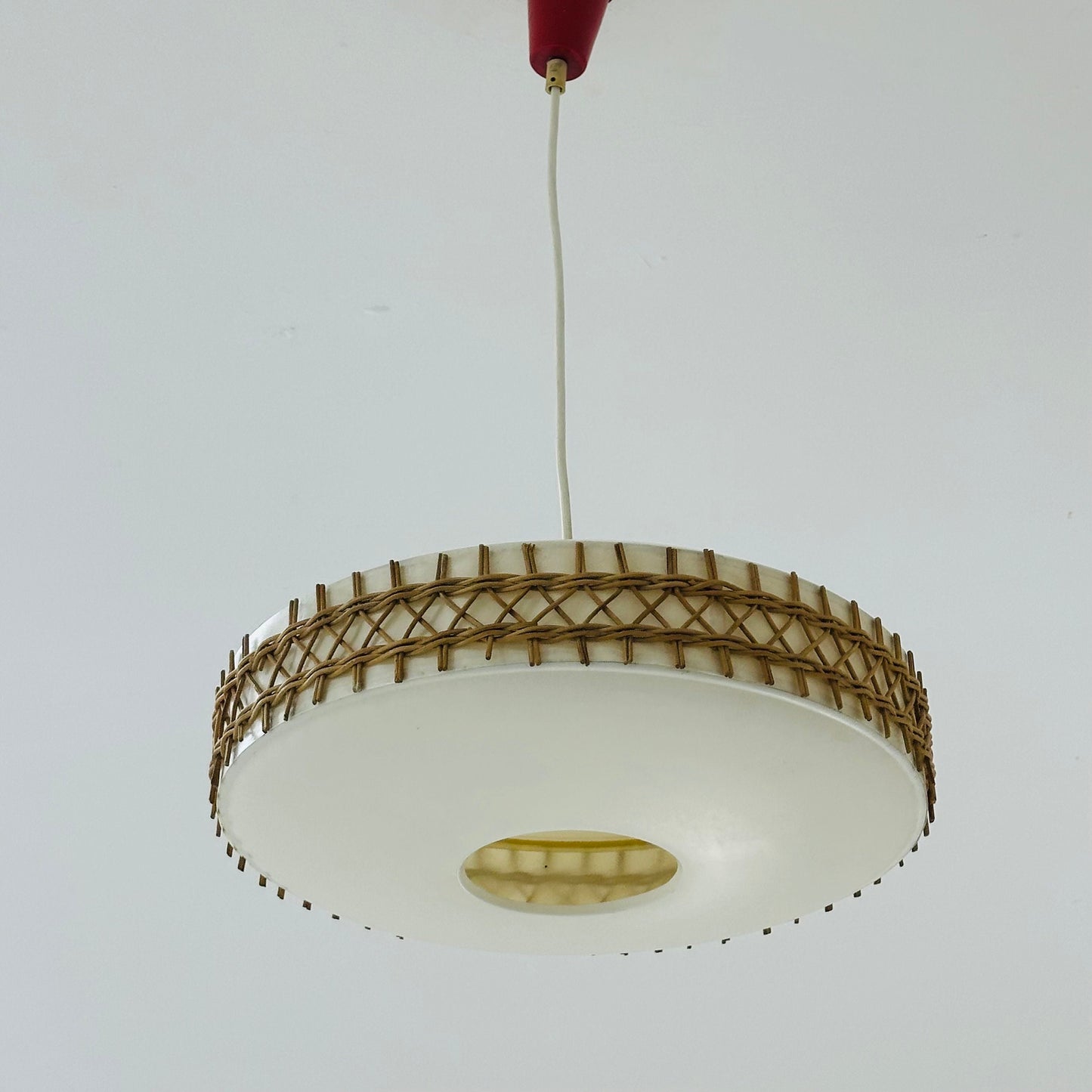Mid century Round Plastic and Wicker pendant Lamp, Germany, 1960s