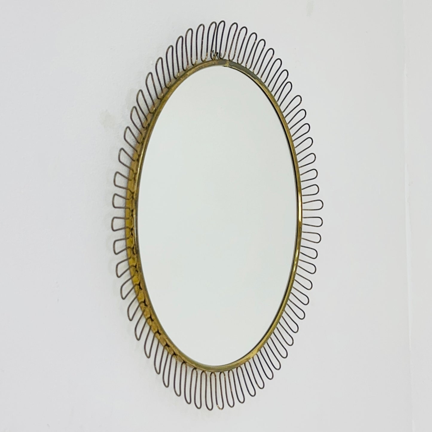Mid-century wall mirror by Josef Frank Svenskt Tenn, Austria, Sweden, brass, 1950s