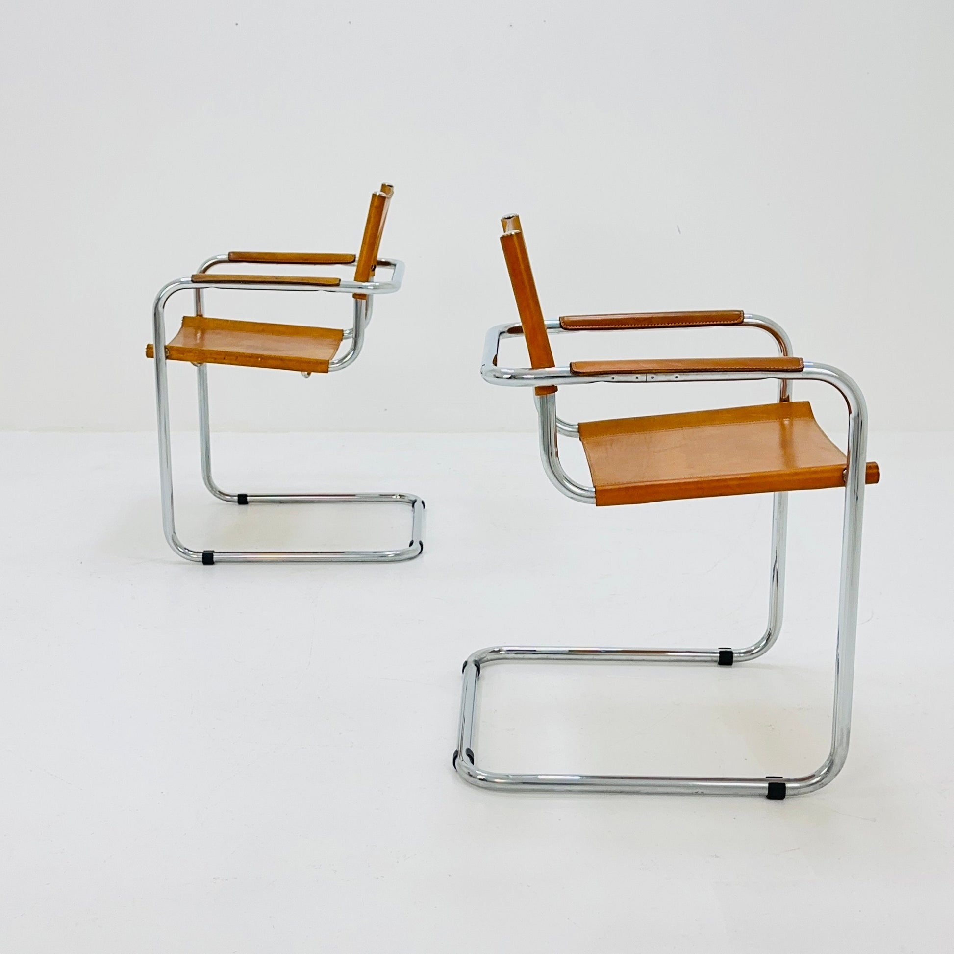 1/2 mid century Bauhaus cognac armchair by Mart stam & Marcel Brauer for Fasem Italy 1980s