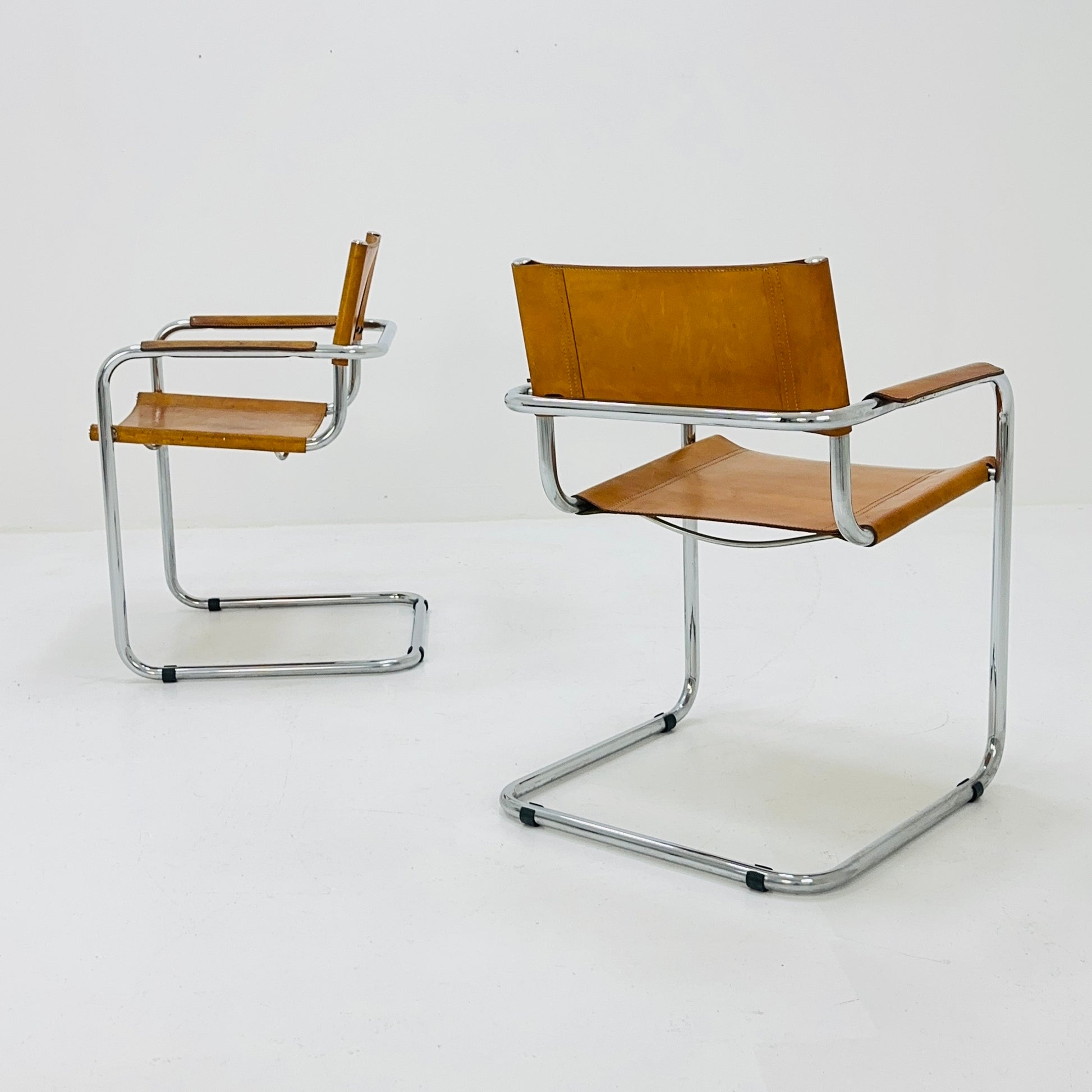 1/2 mid century Bauhaus cognac armchair by Mart stam & Marcel Brauer for Fasem Italy 1980s