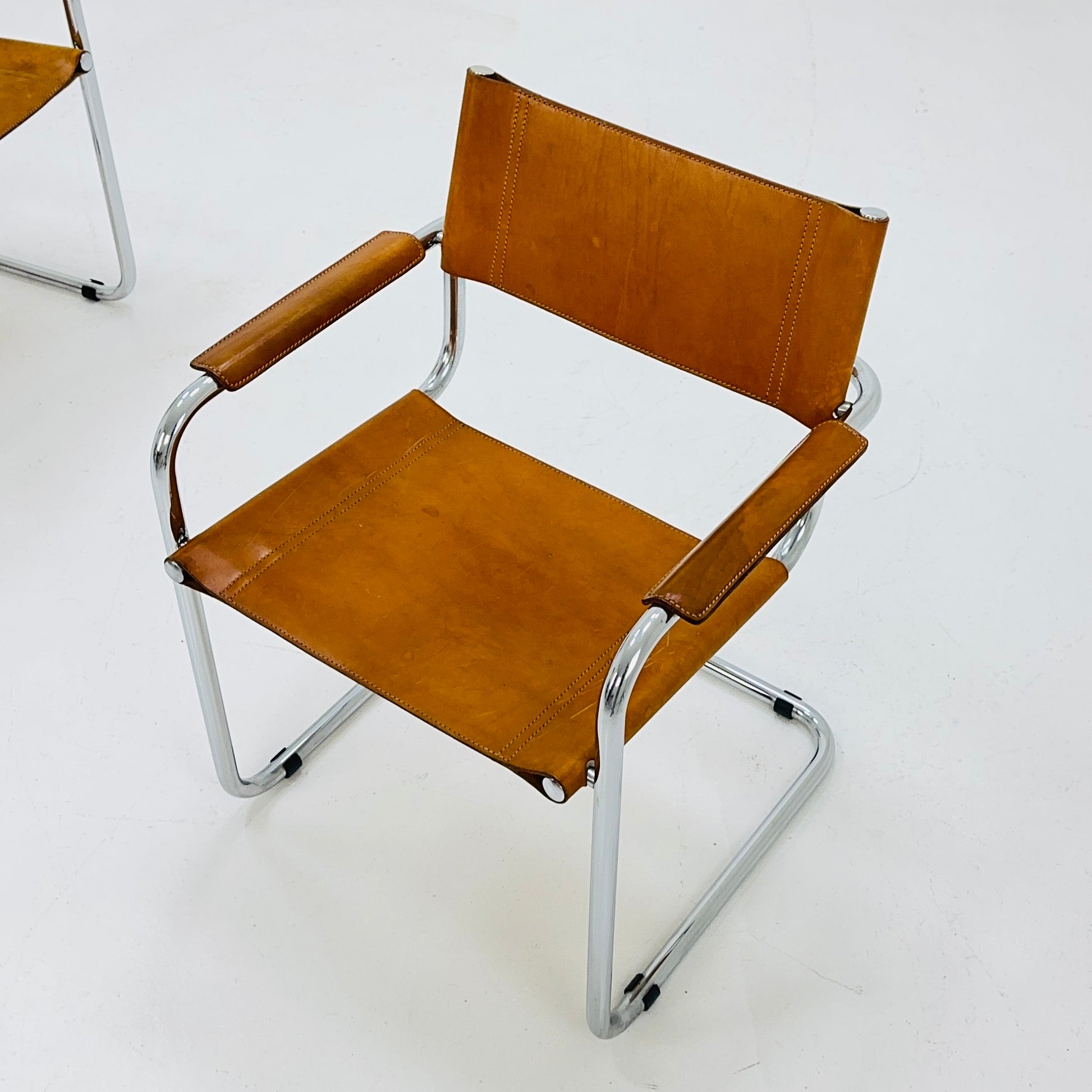 1/2 mid century Bauhaus cognac armchair by Mart stam & Marcel Brauer for Fasem Italy 1980s
