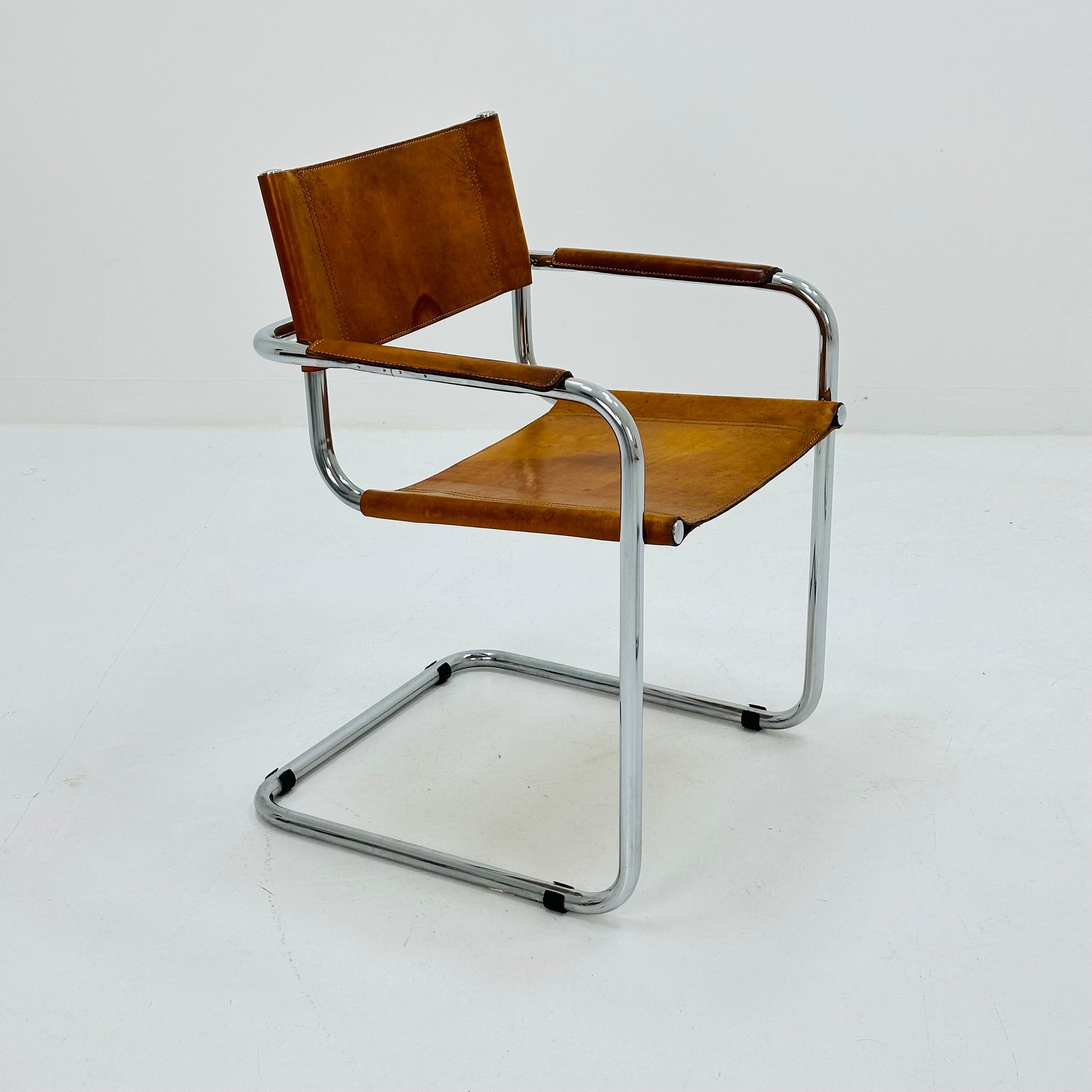 1/2 mid century Bauhaus cognac armchair by Mart stam & Marcel Brauer for Fasem Italy 1980s