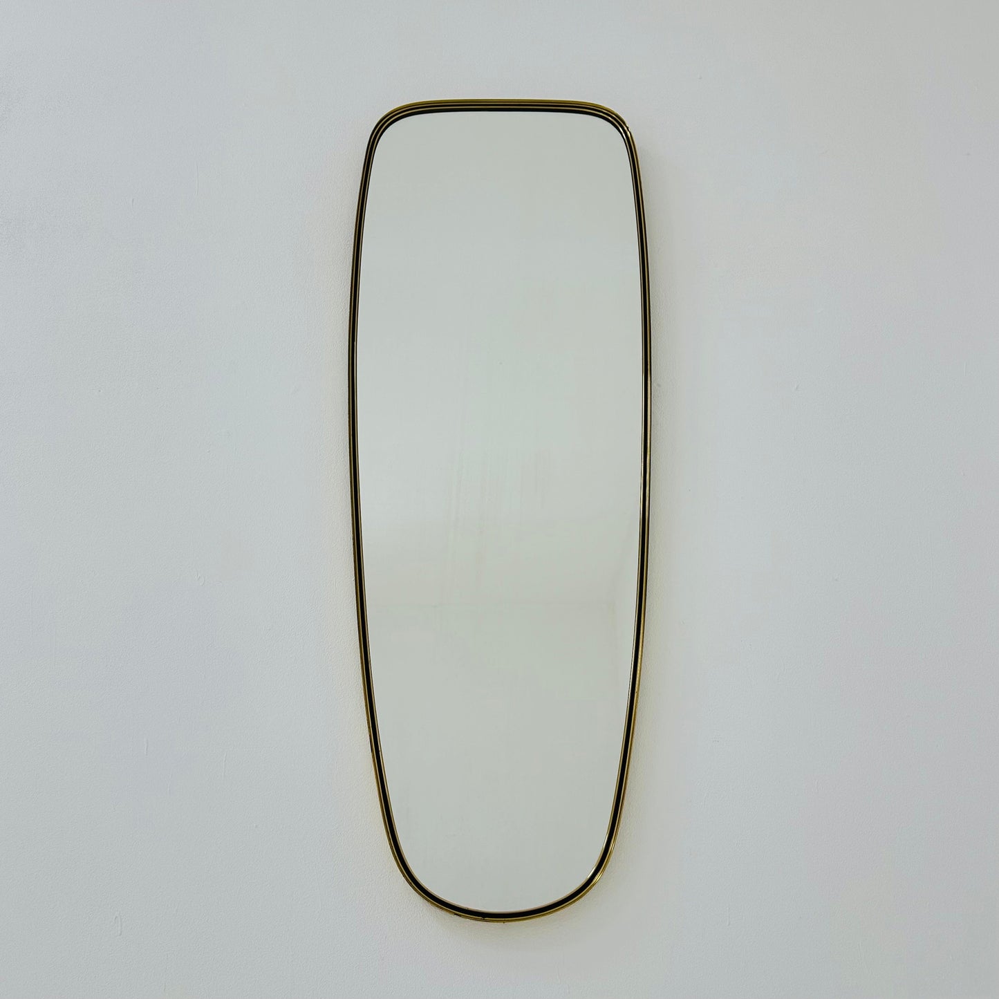 Mid Century XXL asymmetric German brass Original kidney wall mirror from the 60s