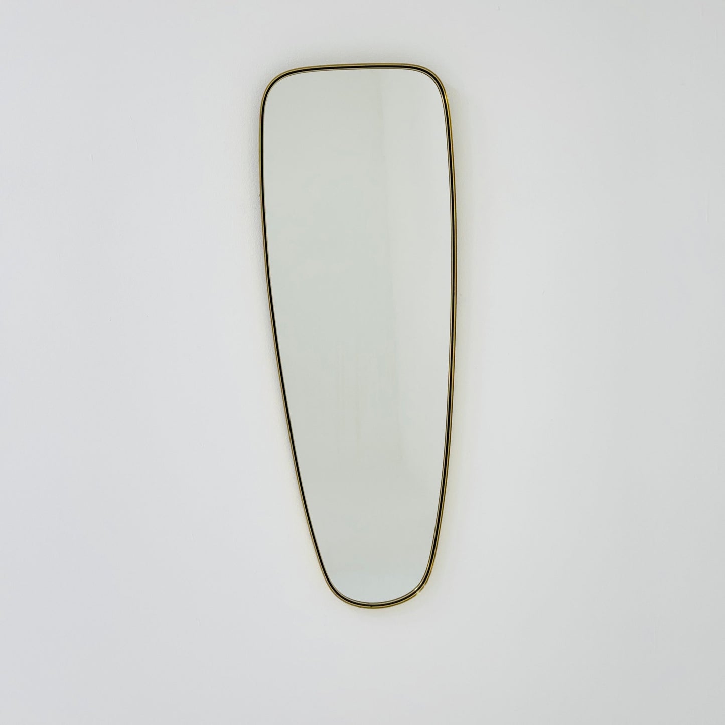 Mid Century XXL asymmetric German brass Original kidney wall mirror from the 60s