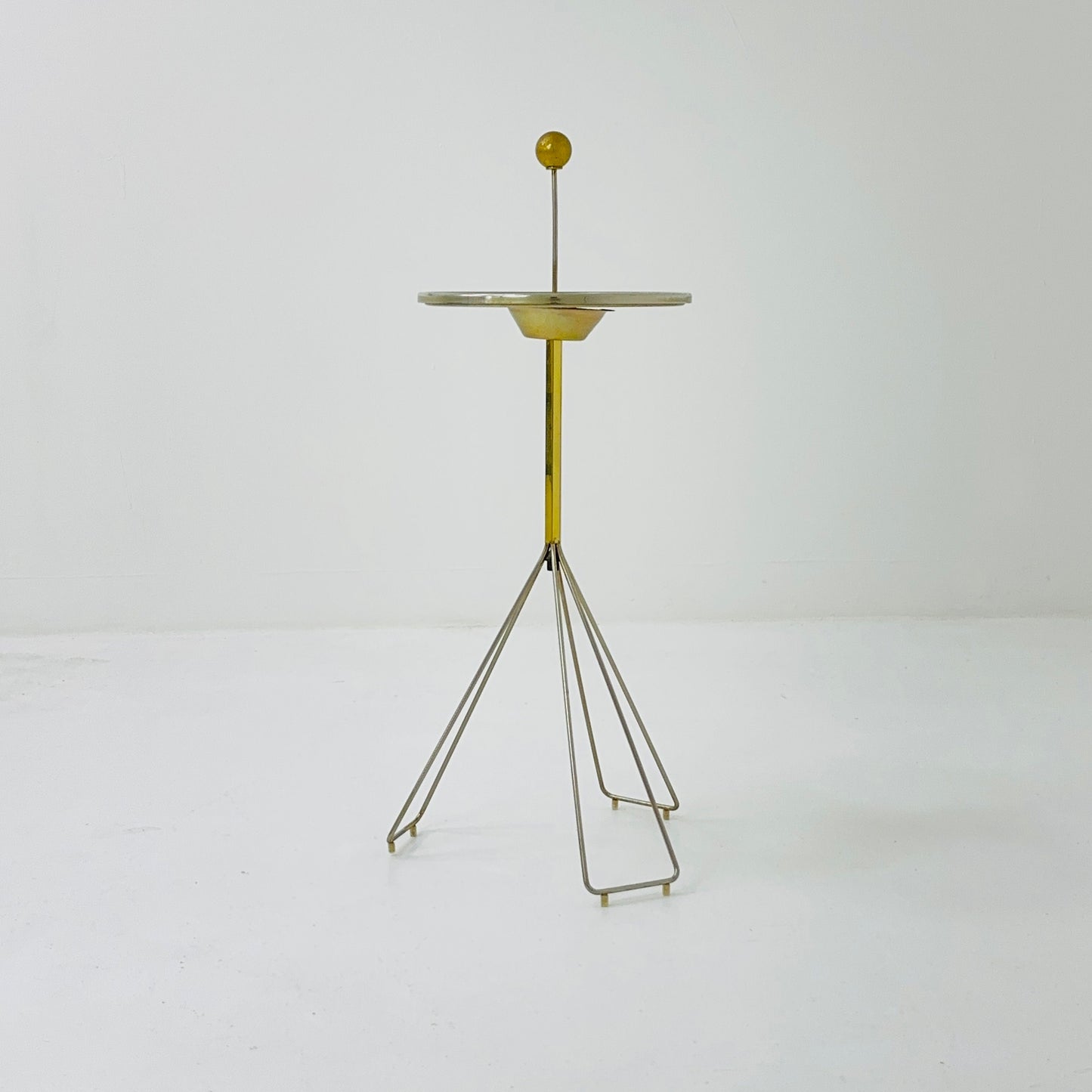 Mid century Side table with brass stand and beige plate - 1950s
