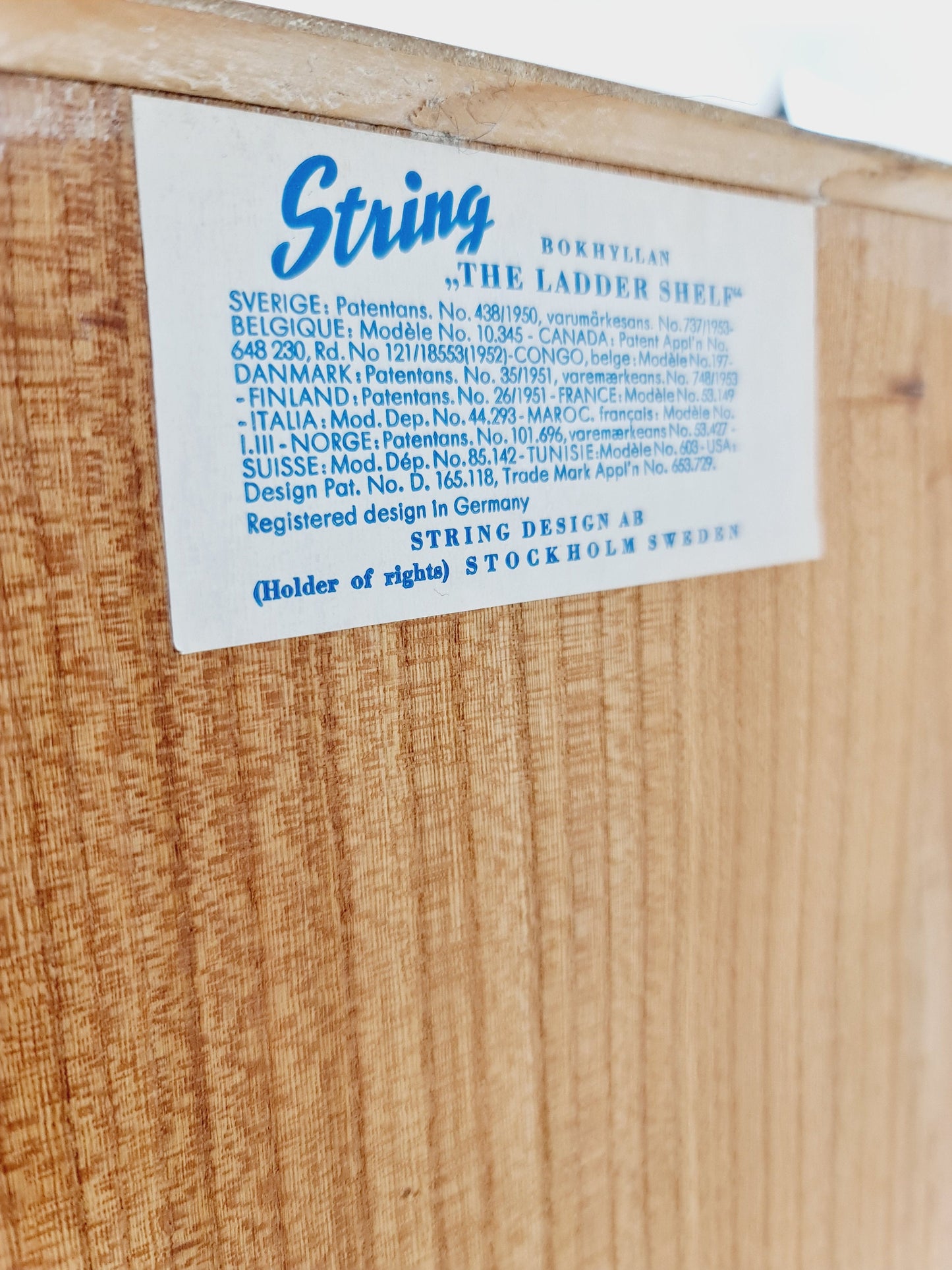 Wall-mounted original Swedish string shelf-system, , bookcase teak by Nils & Kajsa Strinning, 1960s