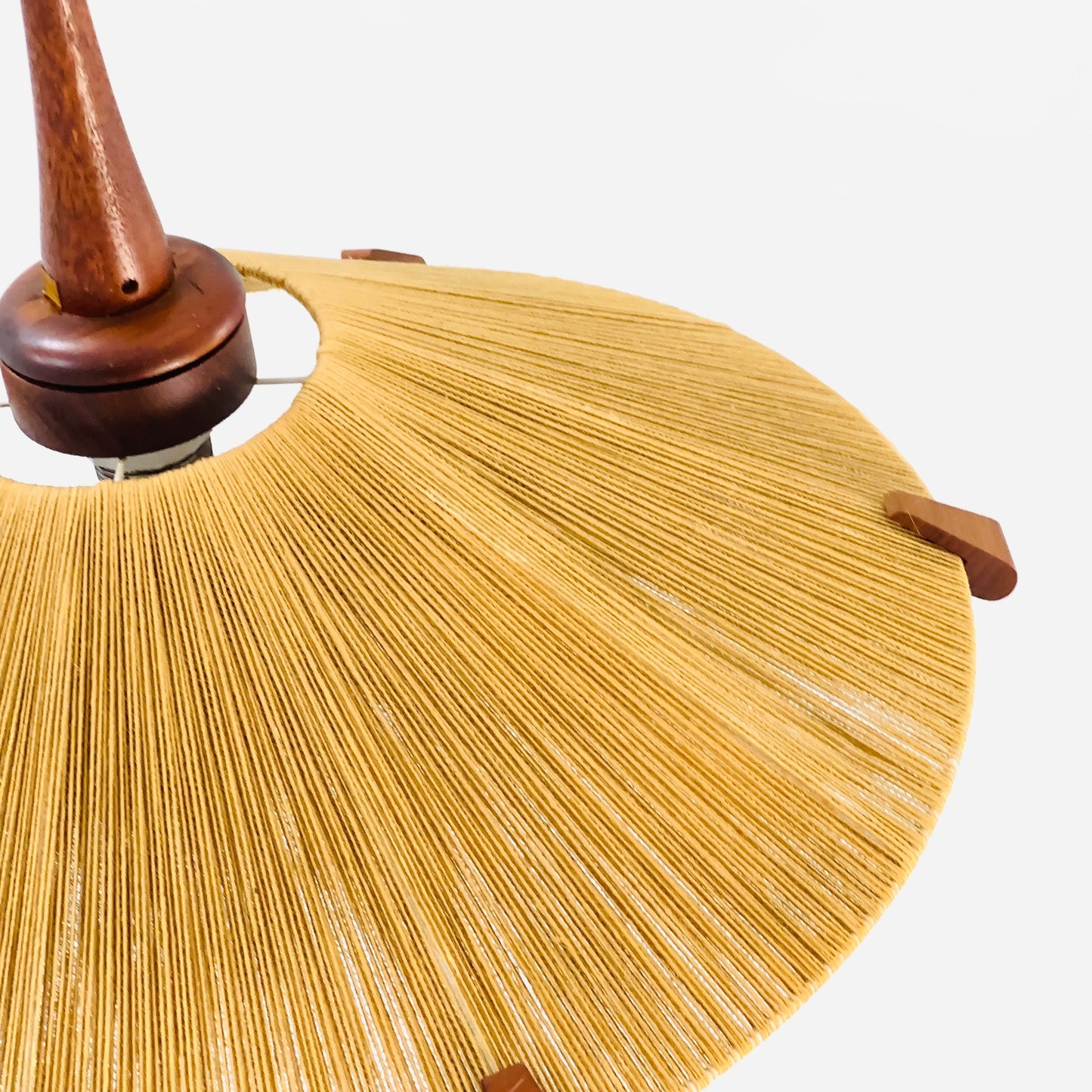 Mid-Century Modern raffia bast and teak pendant lamp by Temde Denmark, 1960s