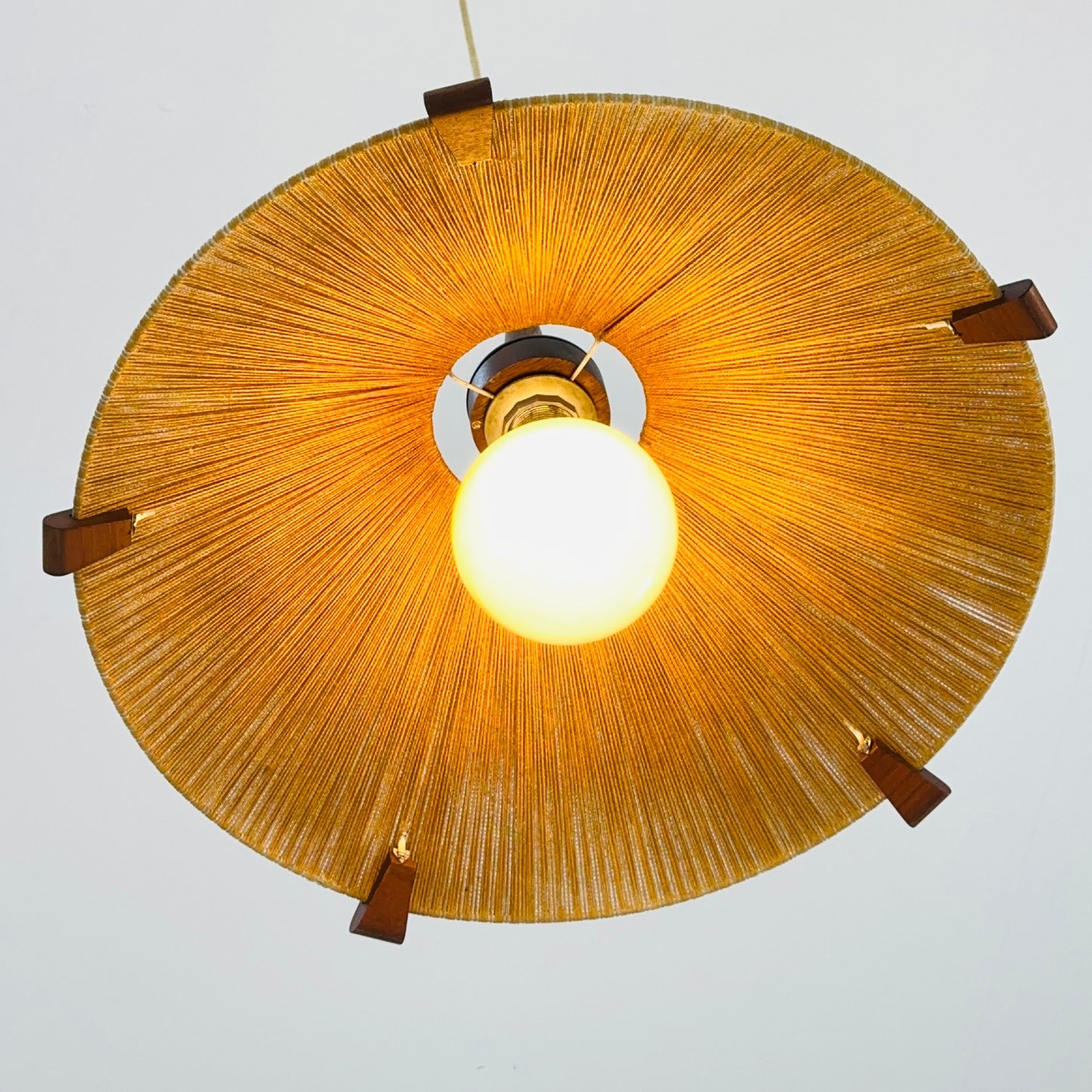 Mid-Century Modern raffia bast and teak pendant lamp by Temde Denmark, 1960s