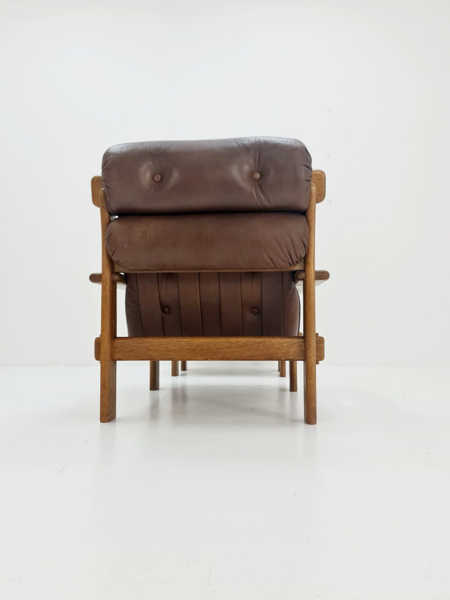 Mid Century Scandinavian Solid Oak & Leather lounge chair/ Easy chair with Ottoman, 1960s