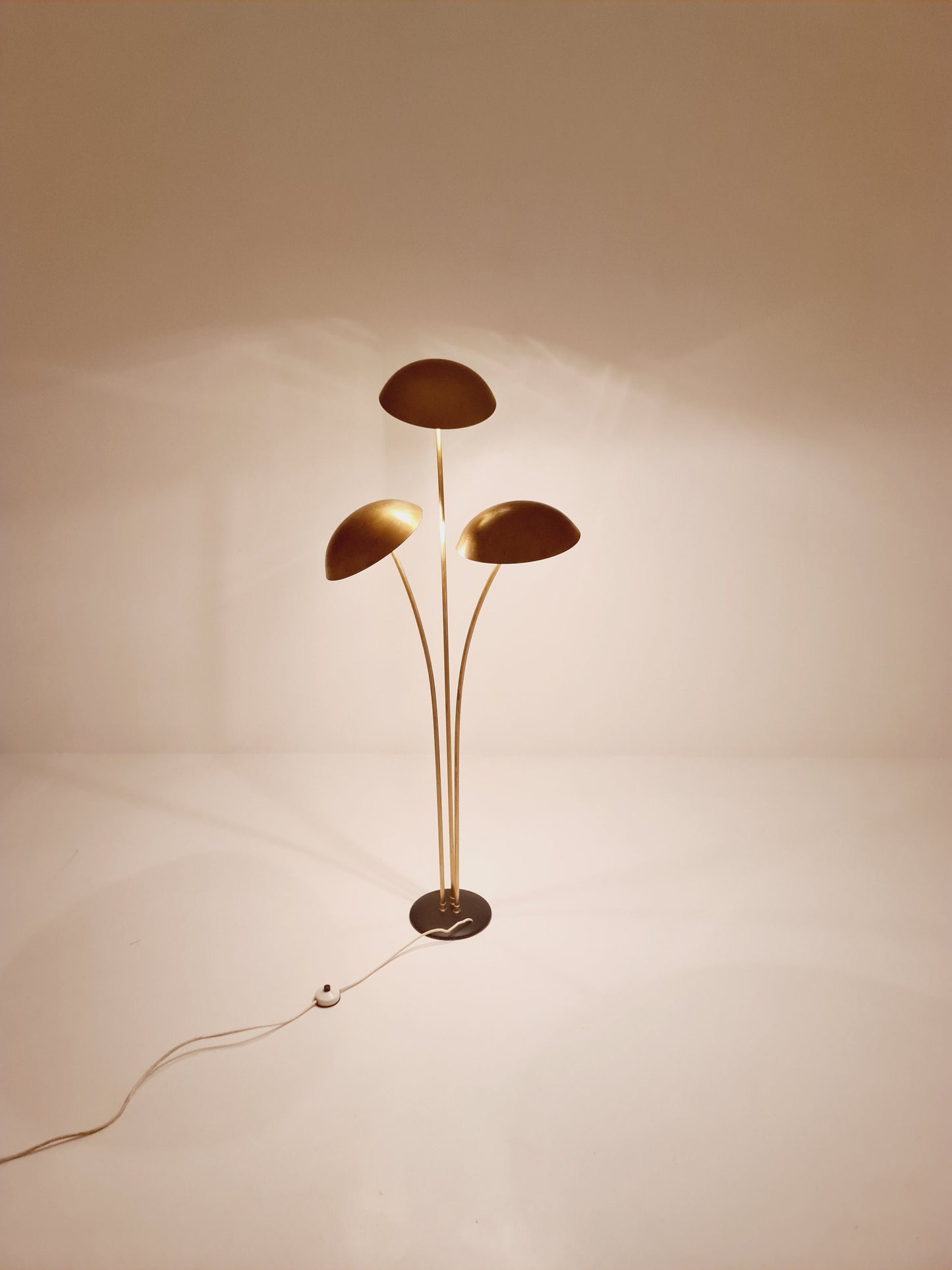 Mid century Swedish Modern Super Rare Brass floor lamp with three lampshades by Bröderna Malmström, 1950s