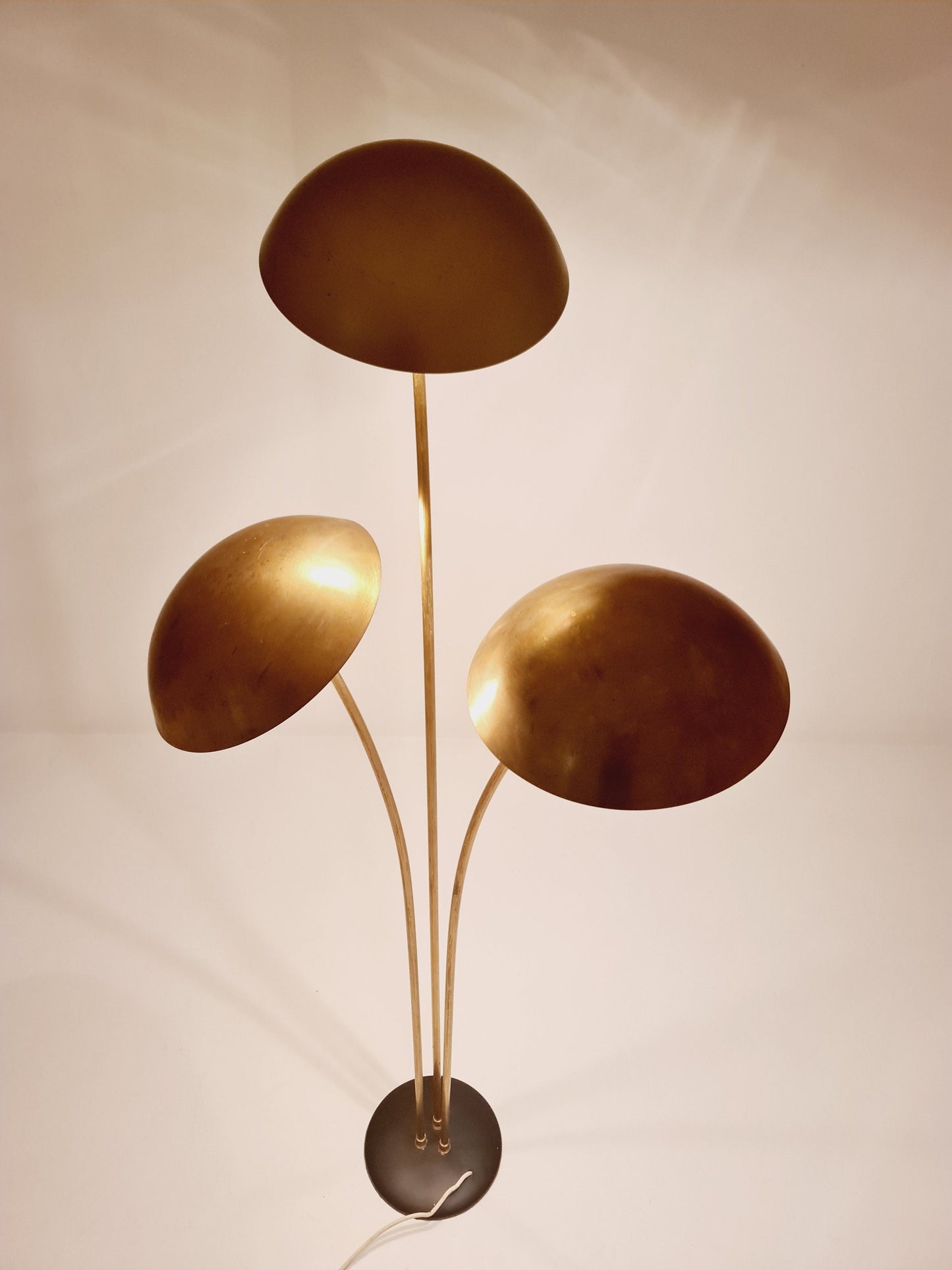 Mid century Swedish Modern Super Rare Brass floor lamp with three lampshades by Bröderna Malmström, 1950s